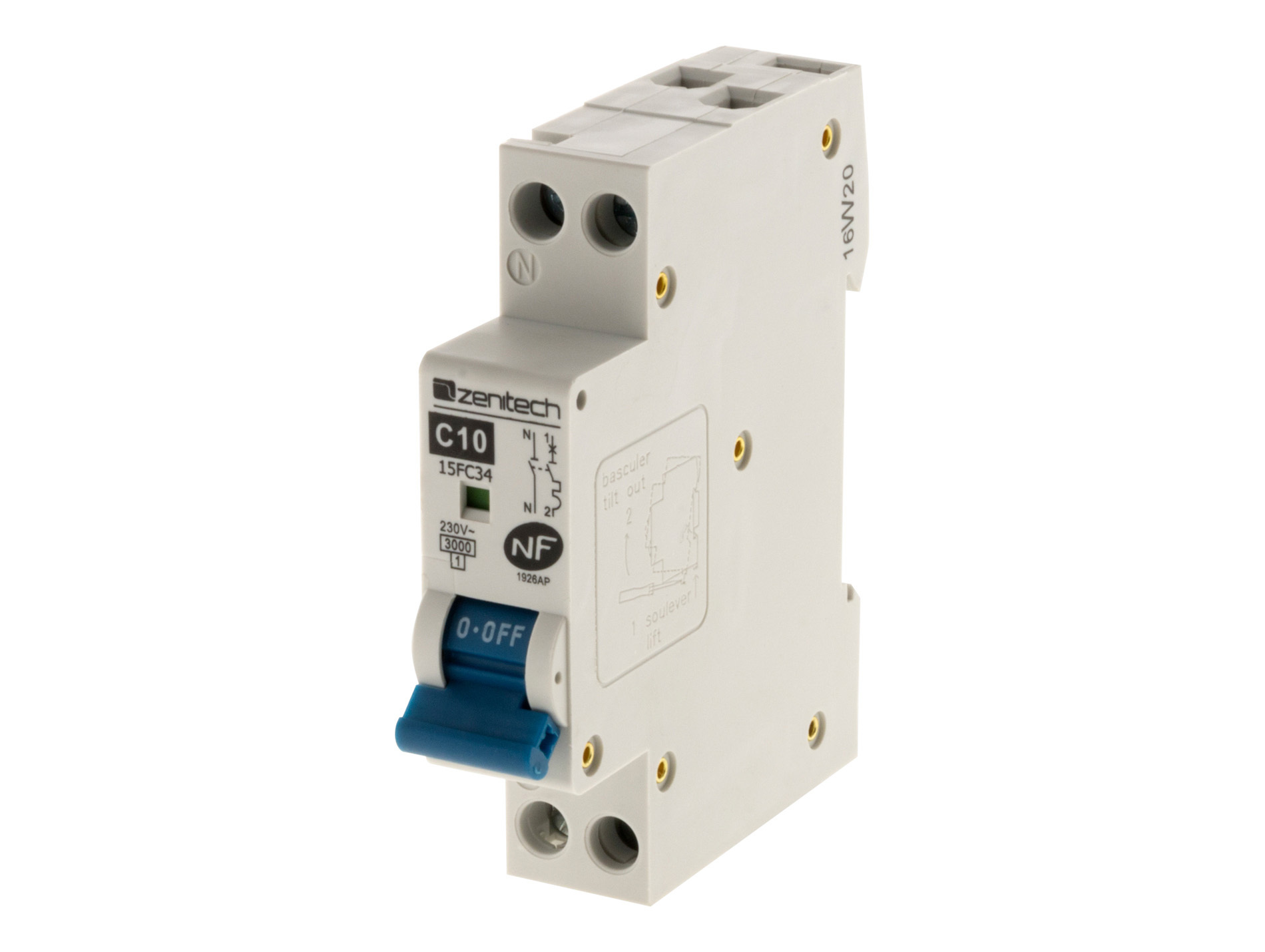 Disjoncteur 1P+N 10A NF ZENITECH