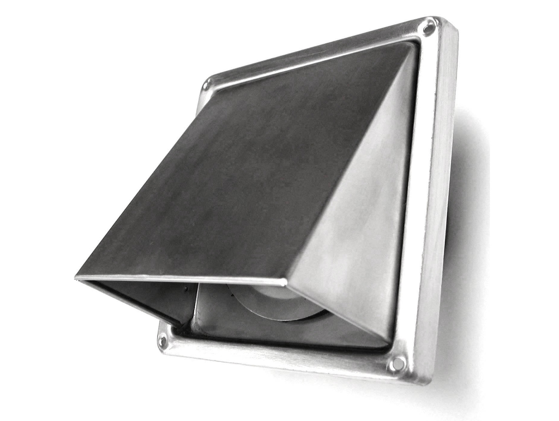 Grille inox à clapet vent/pluie 155x155 Ø100