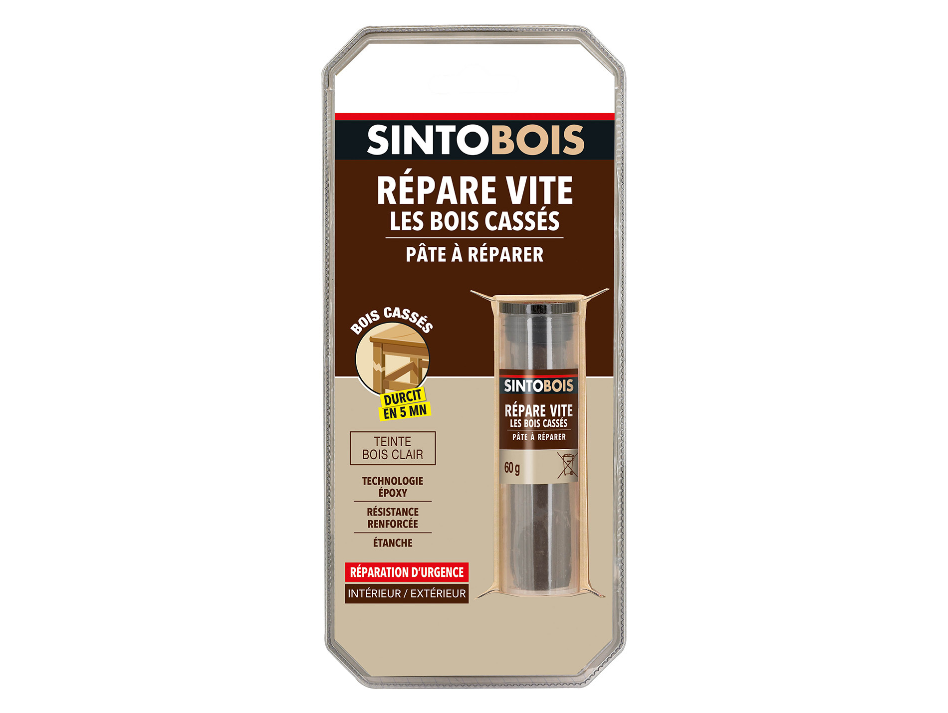 Pâte à réparer Epoxy SINTOBOIS spécial Bois clair 60g