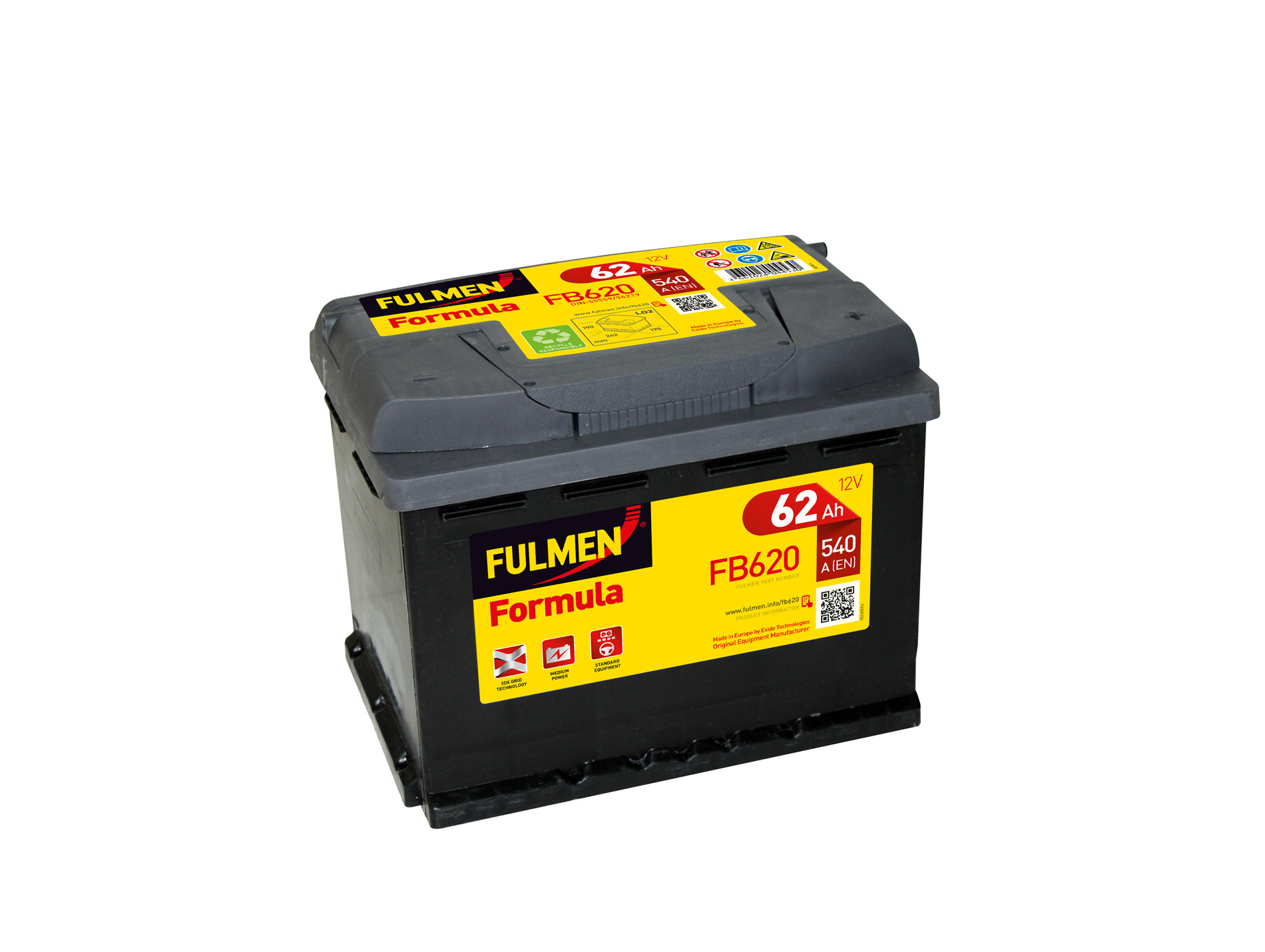 Batterie 12V FULMEN Formula FB620 62Ah 540A +D