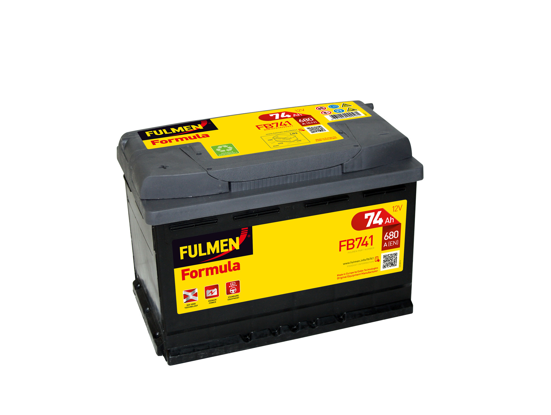 Batterie 12V FULMEN Formula FB741 74Ah 680A +G