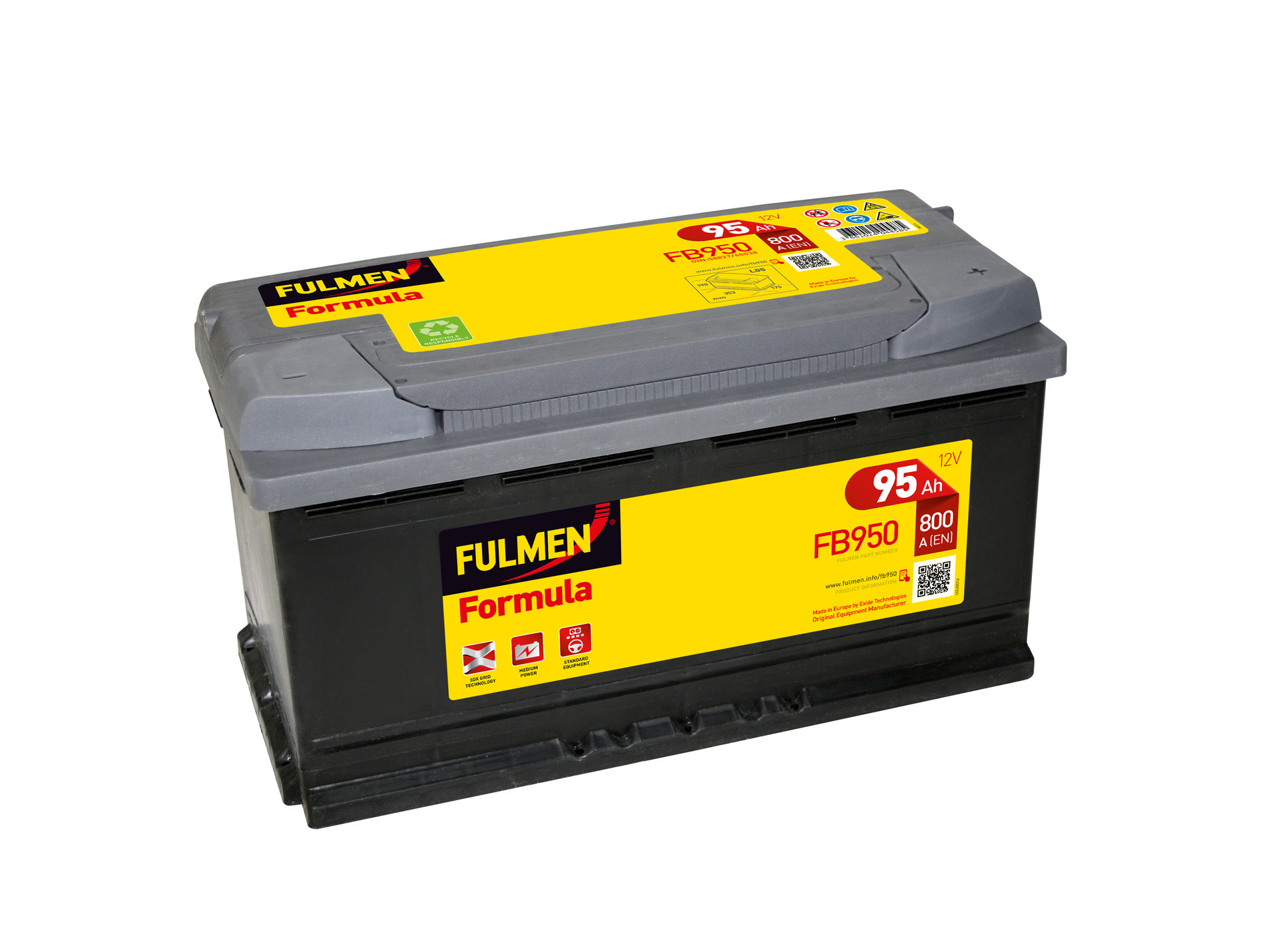 Batterie 12V FULMEN Formula FB950 95Ah 800A +D