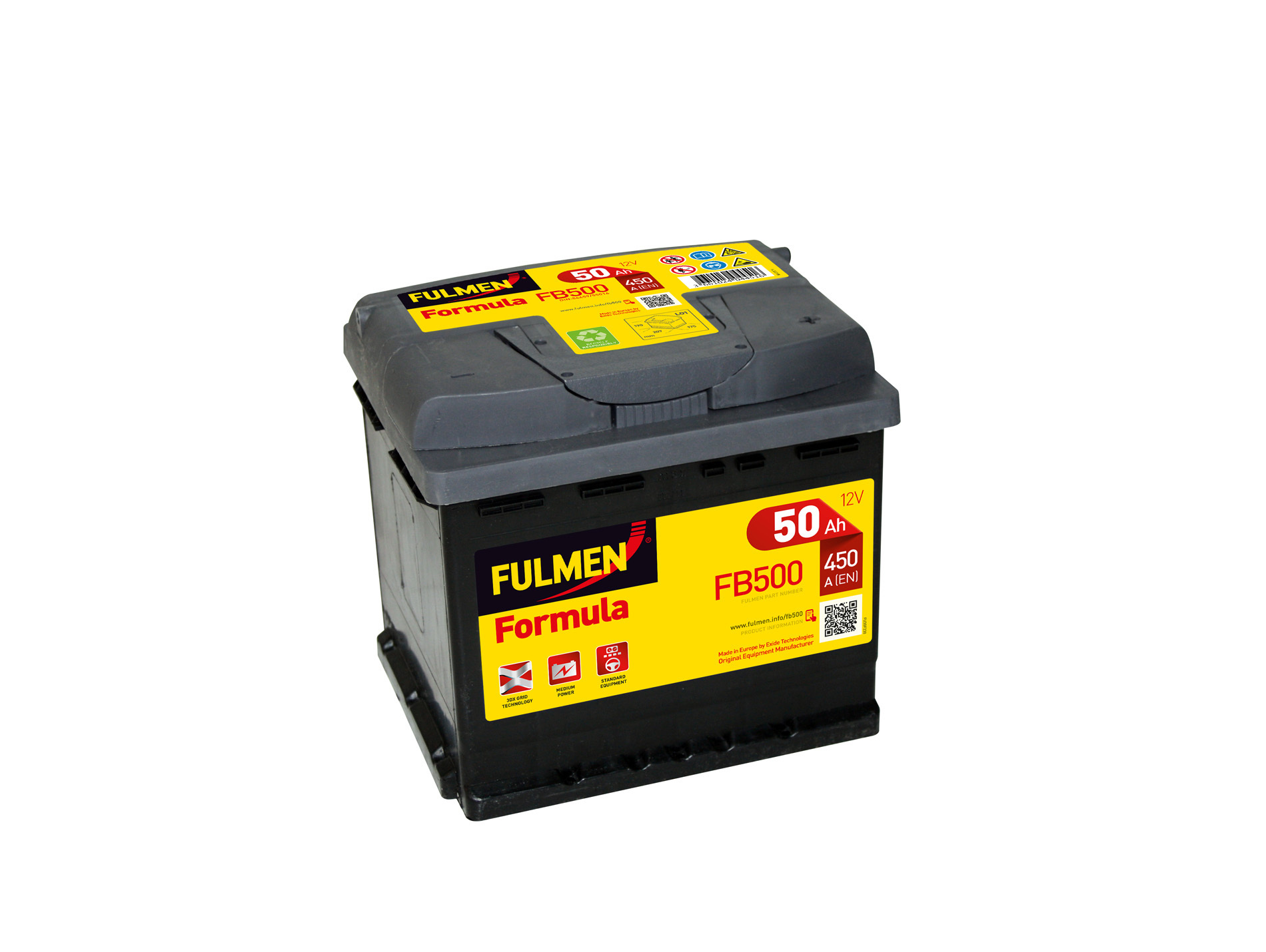 Batterie 12V FULMEN Formula FB500 50Ah 450A +D