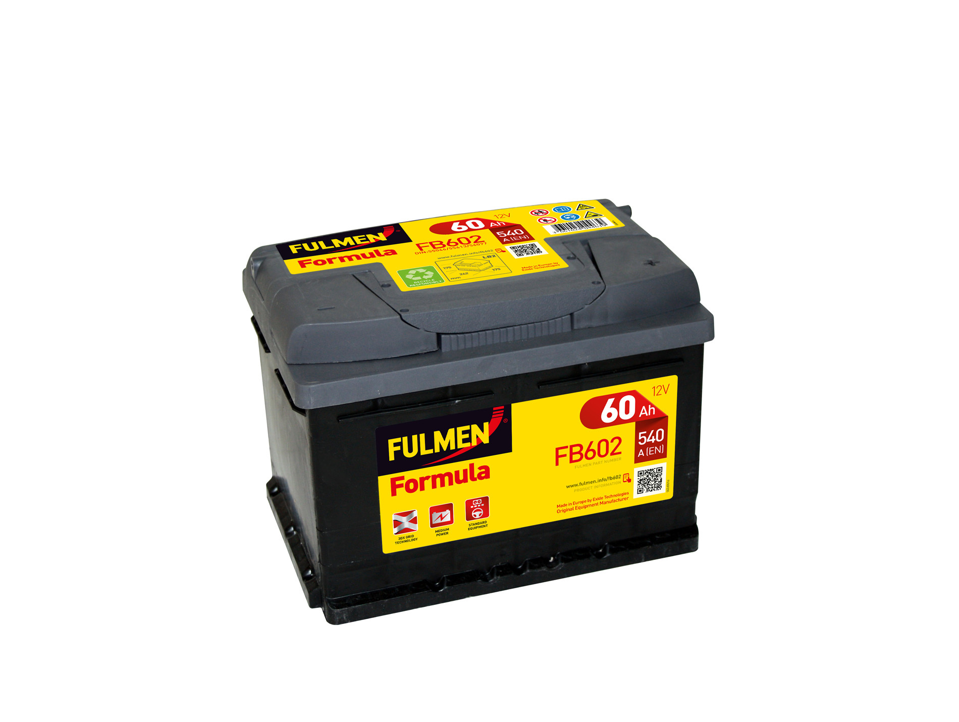 Batterie 12V FULMEN Formula FB602 54Ah 520A +D