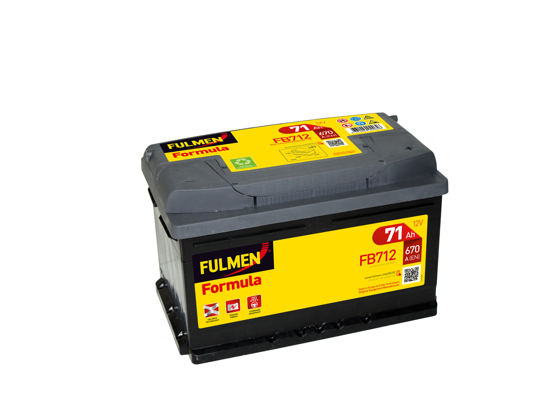 Batterie 12V FULMEN Formula FB712 71Ah 670A +D