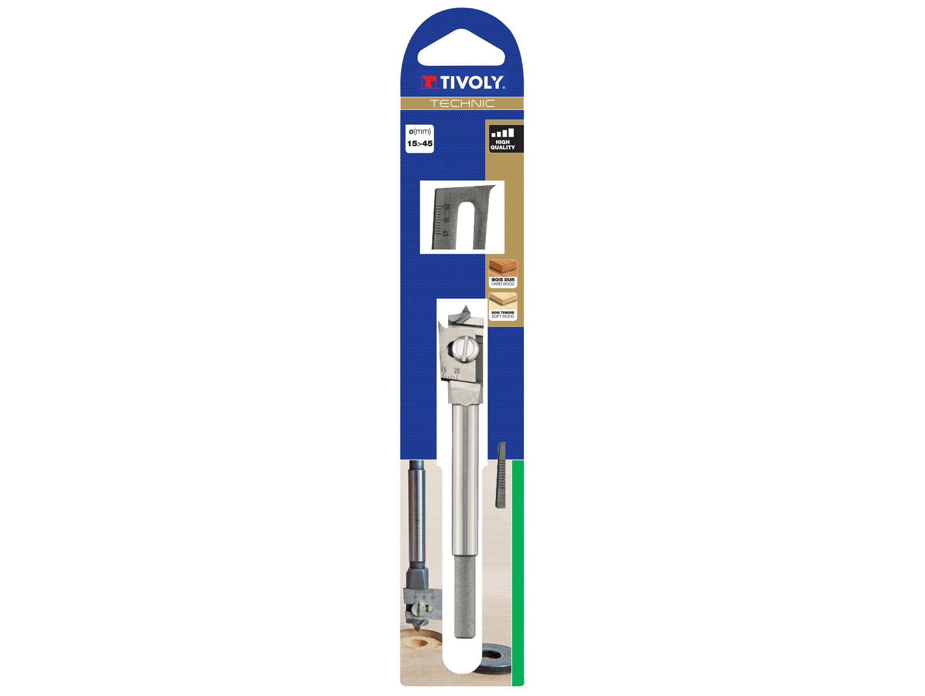 Mèche à bois extensible précision 15 > 45 mm