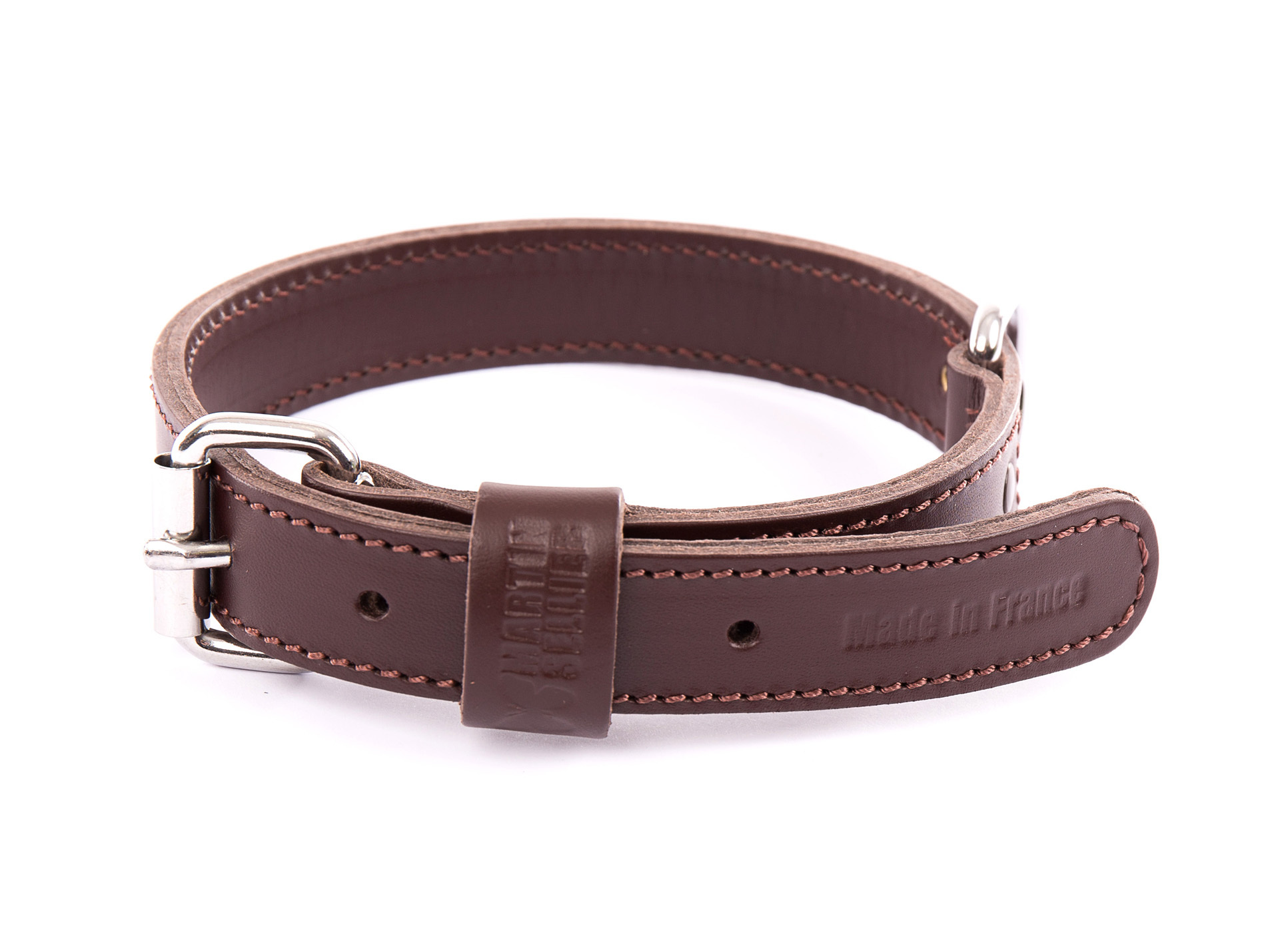 Collier cuir MARTIN SELLIER L.65cm marron