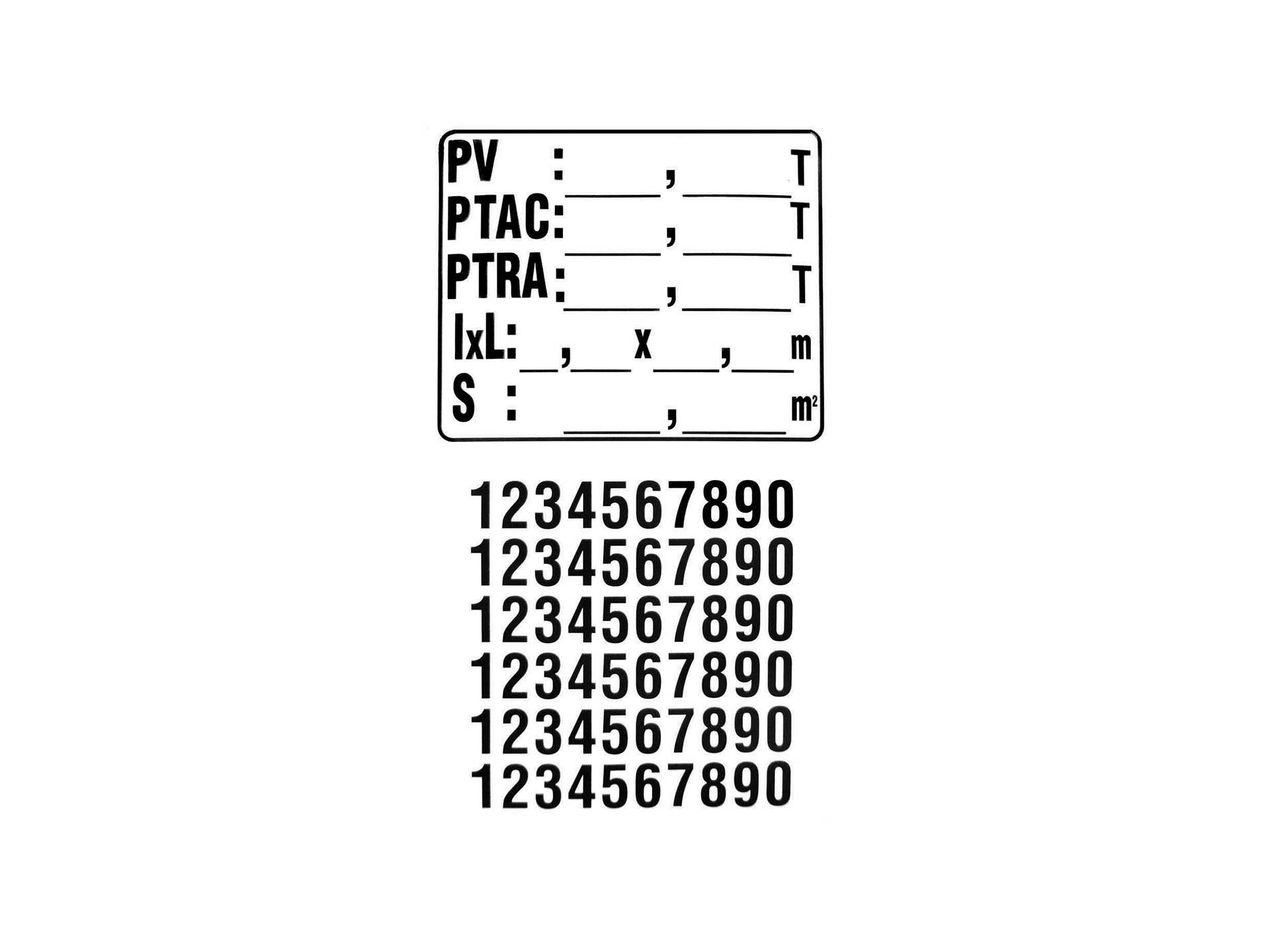 Planche chiffre tare adhésif 270x150mm