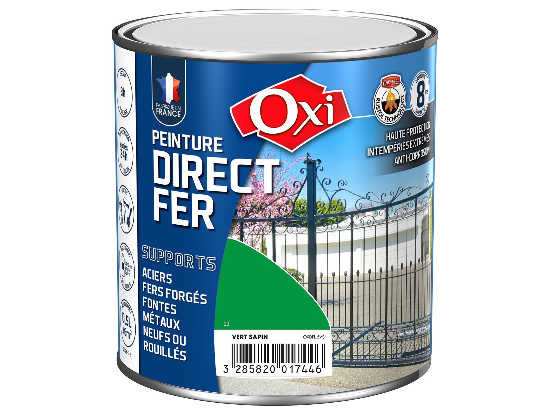 Peinture antirouille lisse OXYTOL Direct Fer vert sapin 500ml