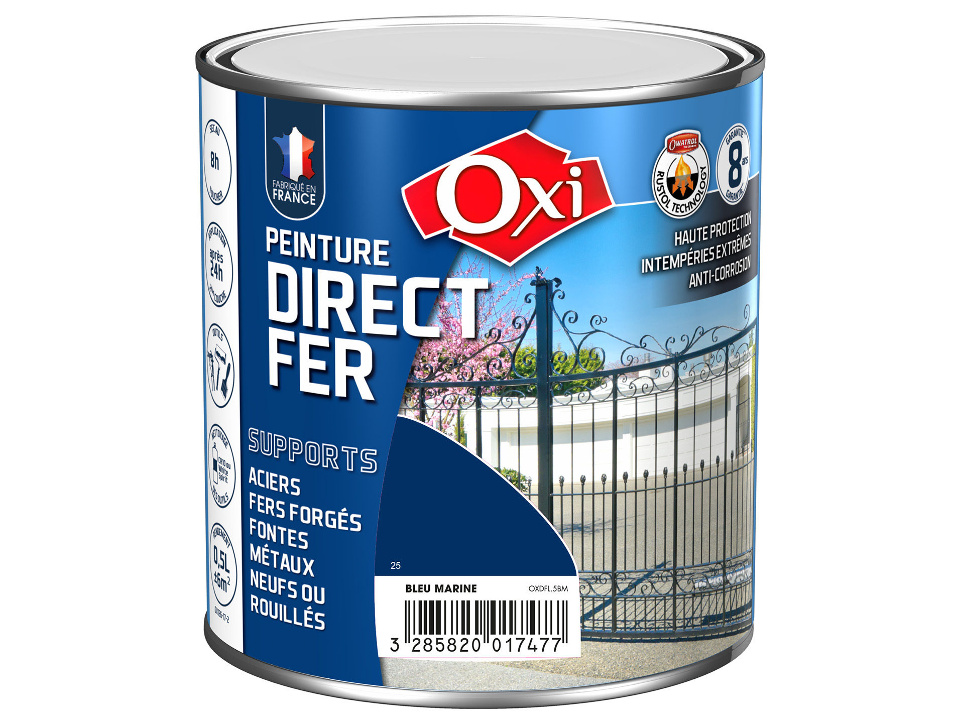Peinture antirouille lisse OXYTOL Direct Fer bleu marine 500ml