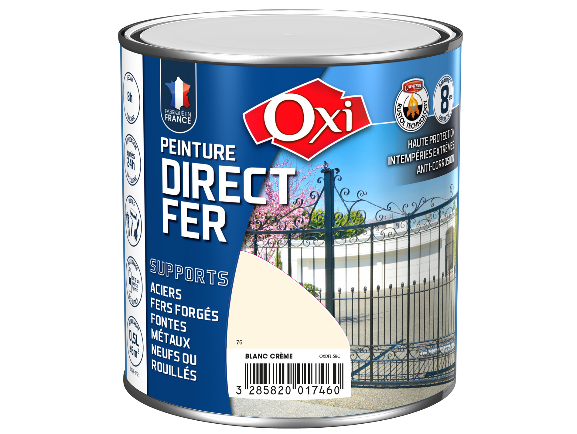Peinture antirouille lisse OXYTOL Direct Fer blanc crème 500ml