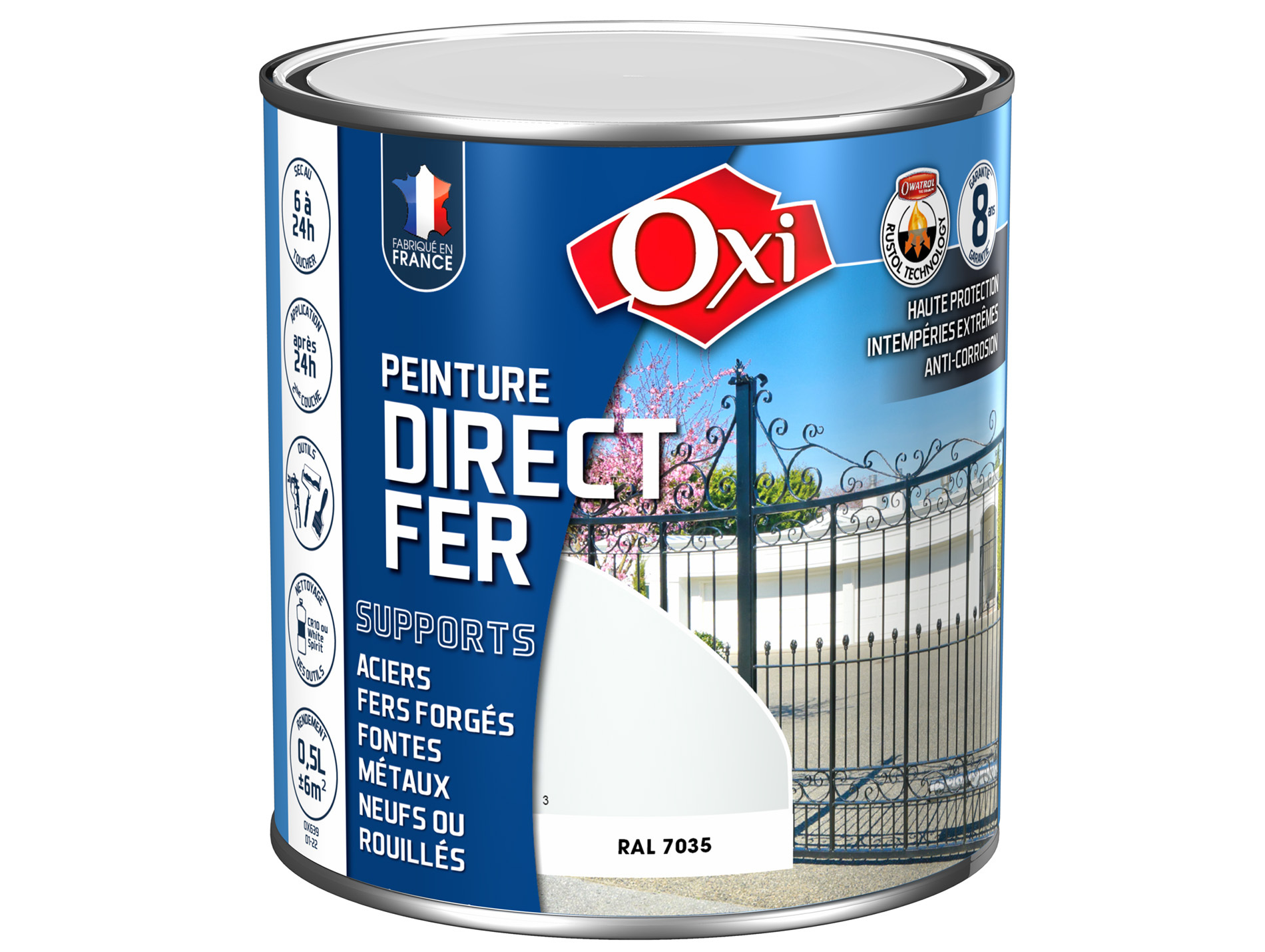 Peinture antirouille lisse OXYTOL Direct Fer gris clair 500ml