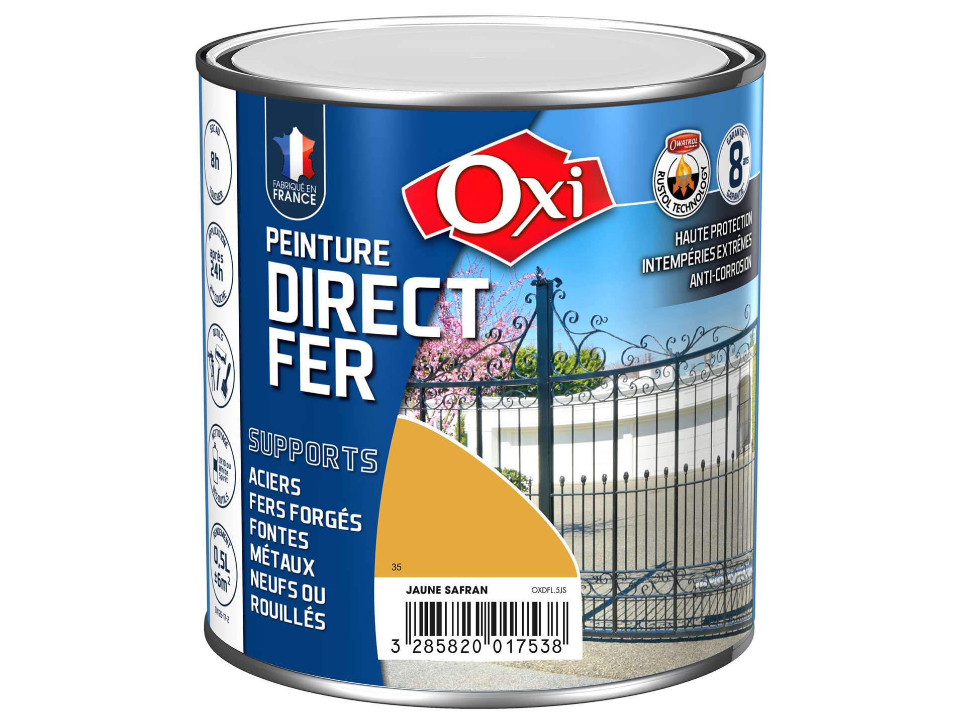 Peinture antirouille lisse OXYTOL Direct Fer jaune safran 500ml