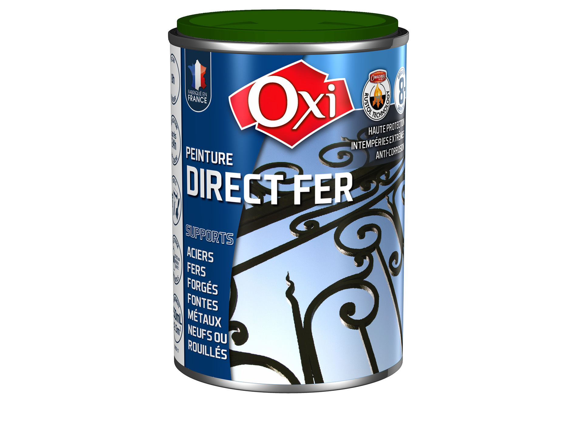 Peinture antirouille lisse OXYTOL Direct Fer vert feuillage 250ml