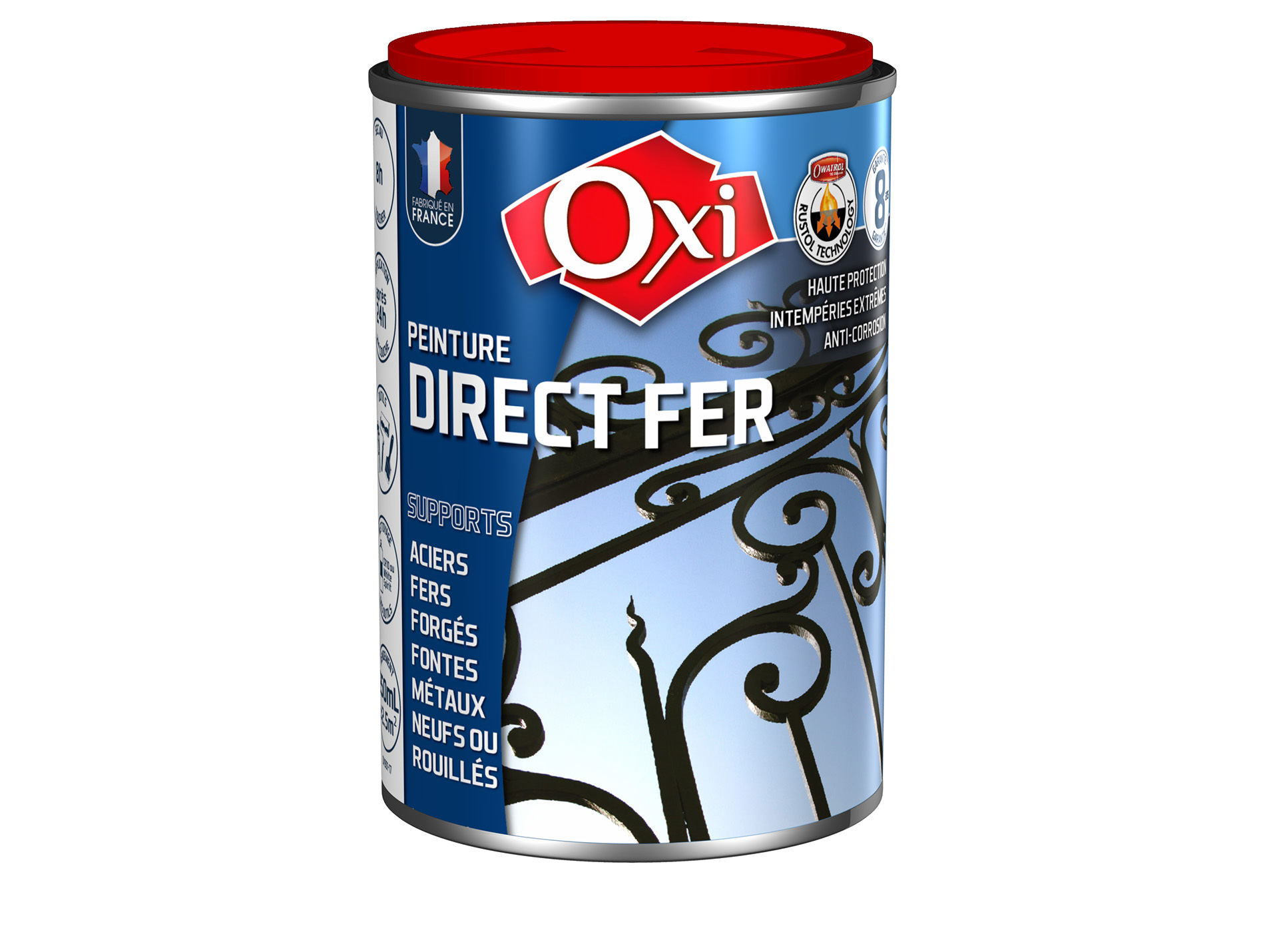 Peinture antirouille lisse OXYTOL Direct Fer rouge vif 250ml