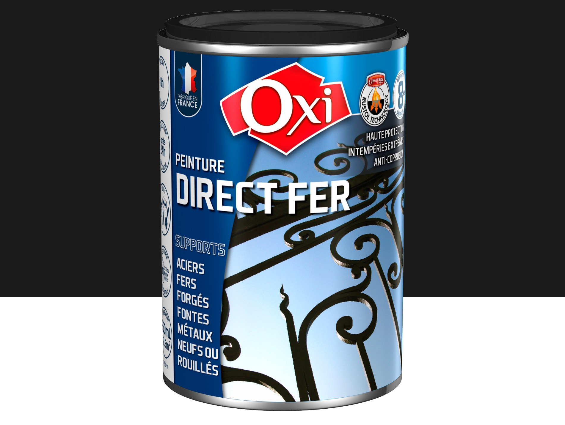 Peinture antirouille lisse OXYTOL Direct Fer noir mat 250ml