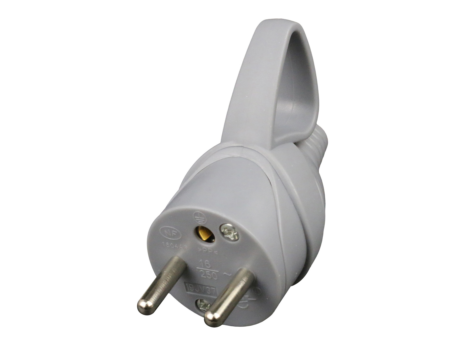 Fiche mâle 16A 2P+T anneau NF gris