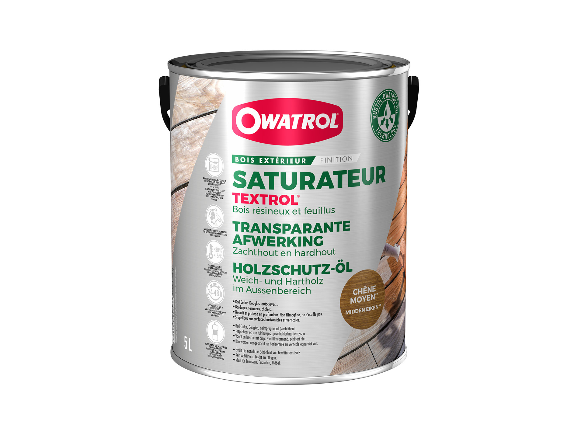 Saturateur extérieur pour bois Textrol OWATROL Chêne moyen 5L