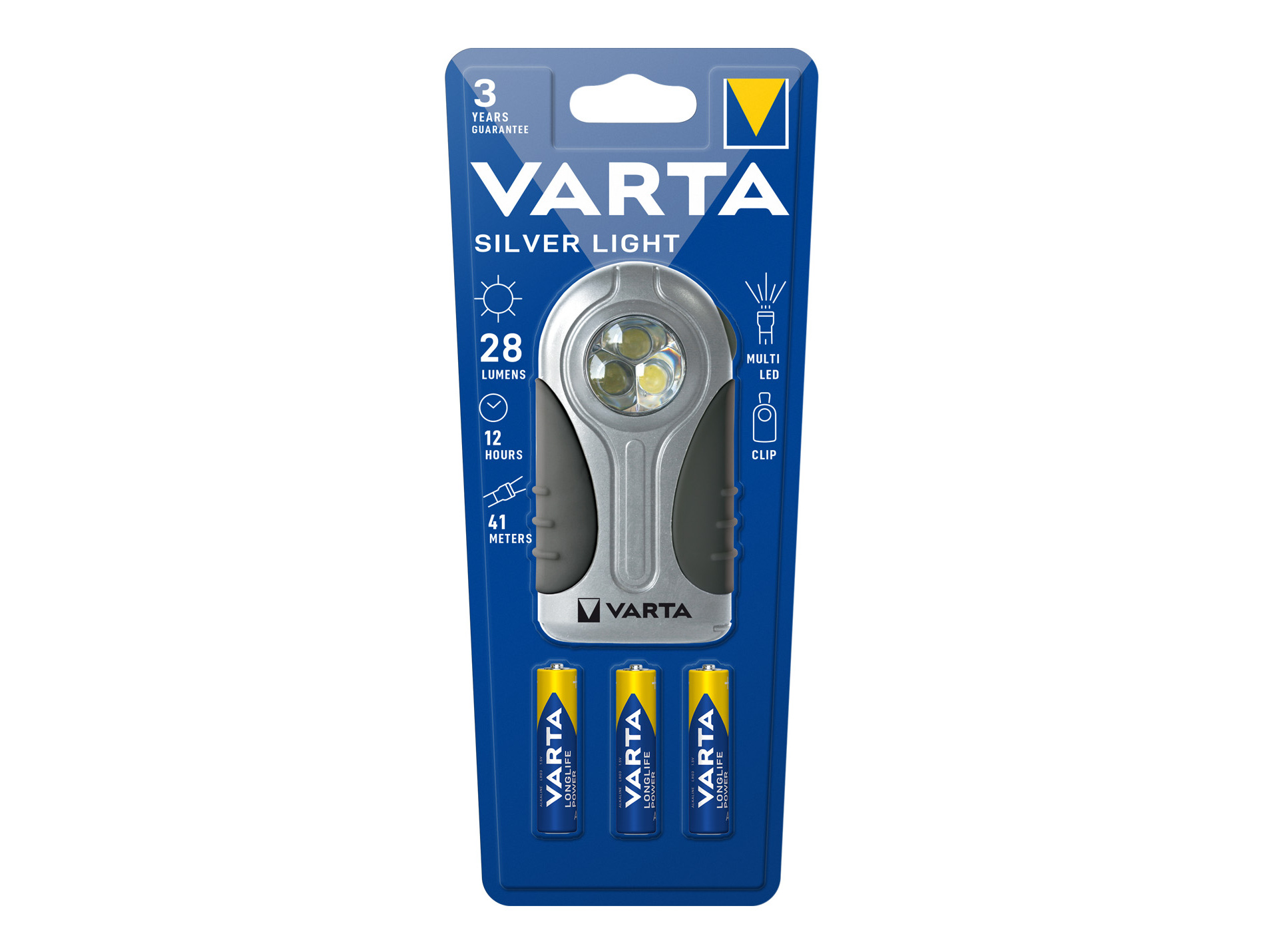 Lampe torche Led Silver Light + 3AAA VARTA
