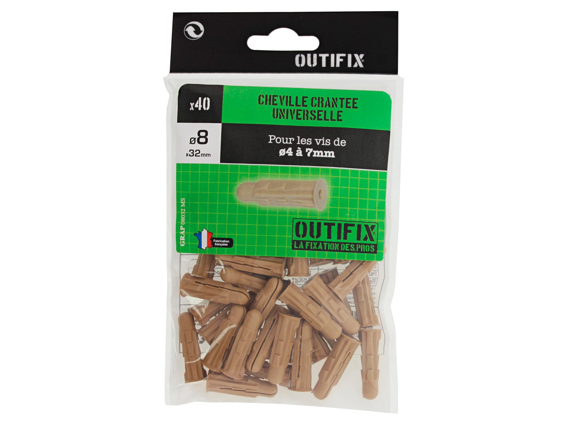 Chevilles crantées Ø8 L32mm x40