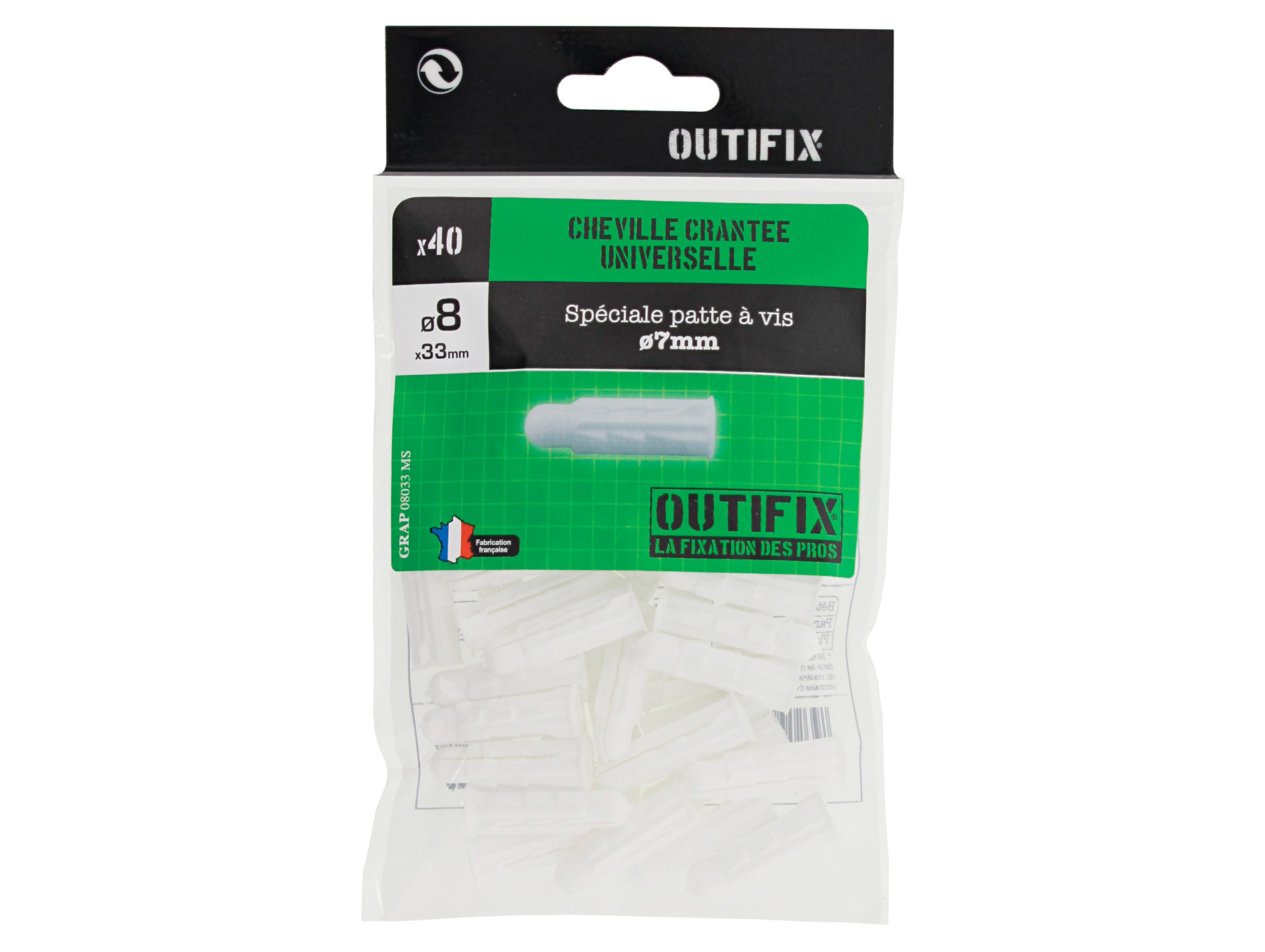 Chevilles crantées Ø8 L33mm x40