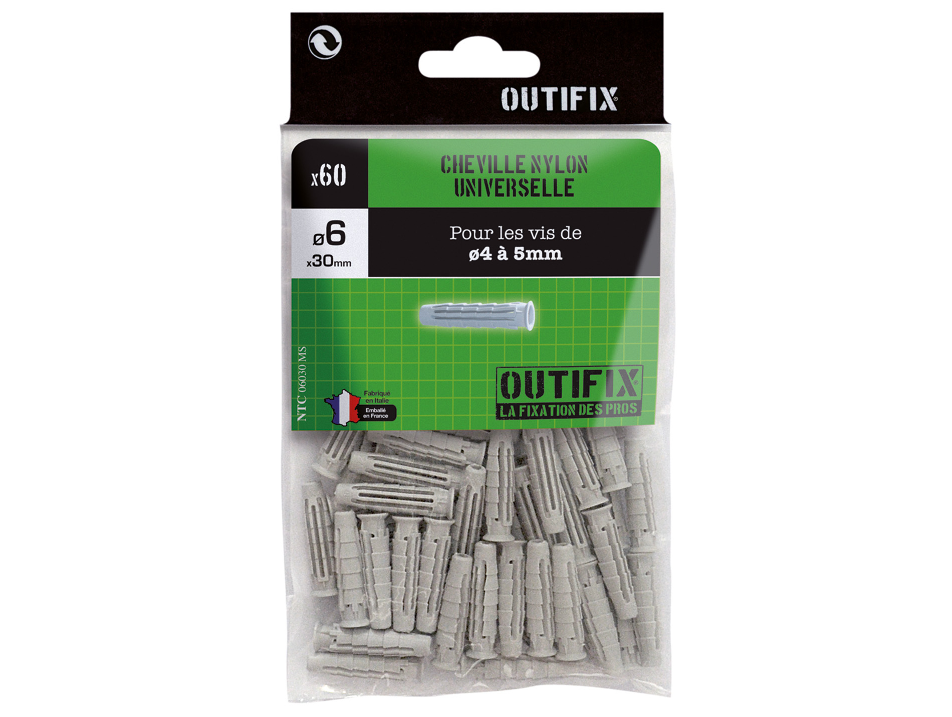 Chevilles nylon Ø6 L30mm x60