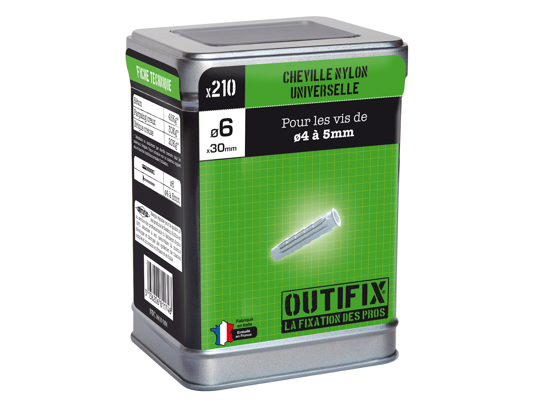 Chevilles nylon Ø6 L30mm x210