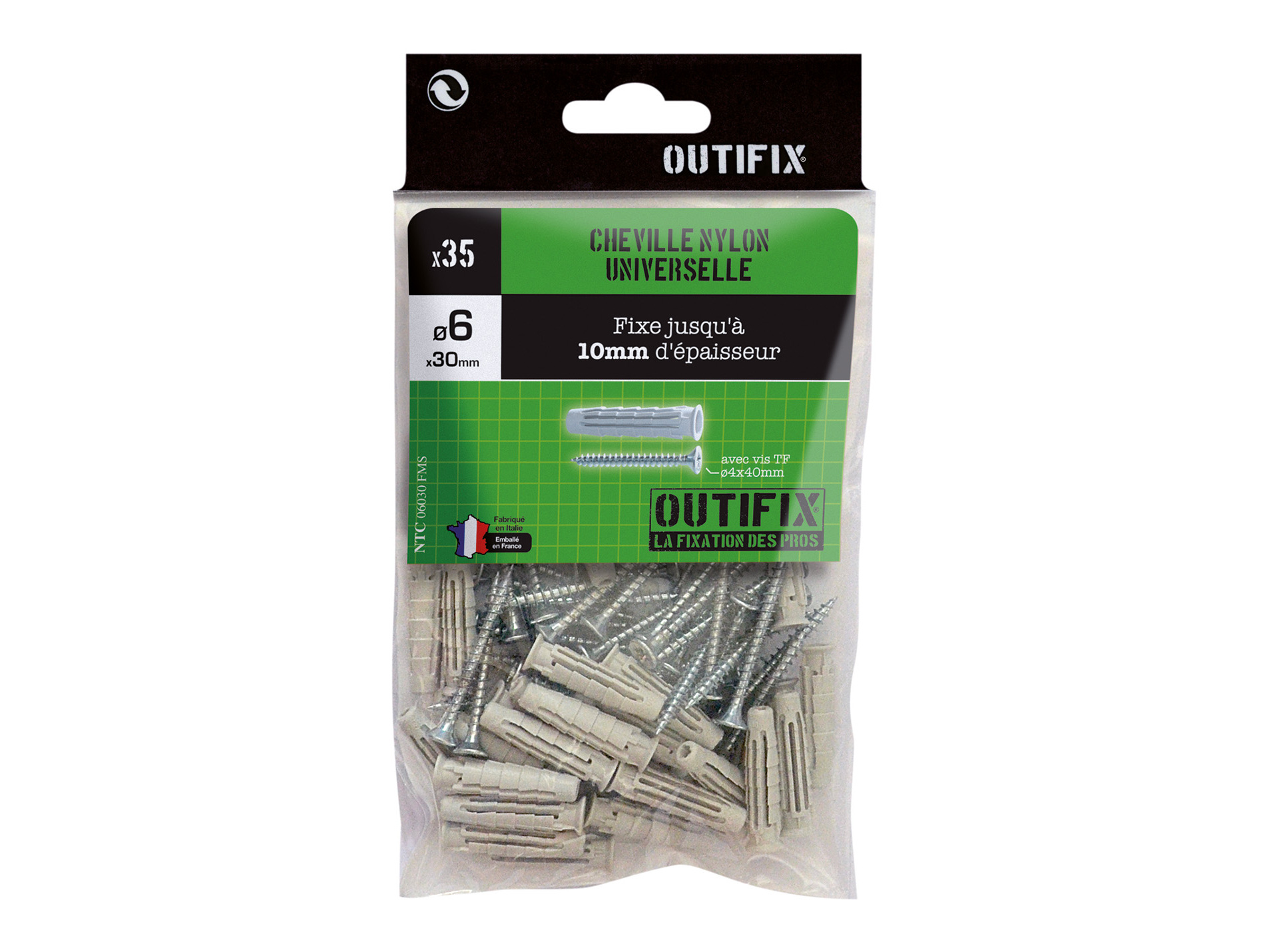 Chevilles nylon Ø6 L30mm x35 + vis