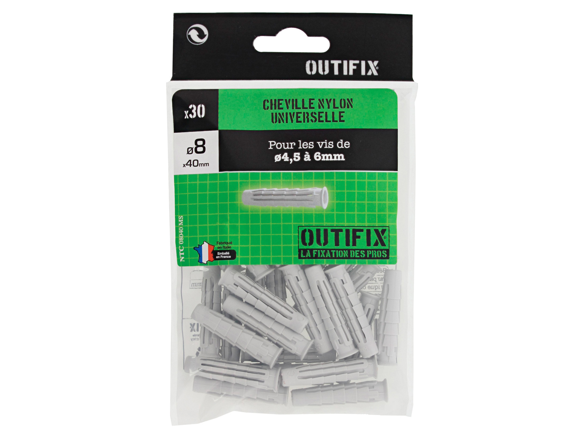 Chevilles nylon Ø8 L40mm x30