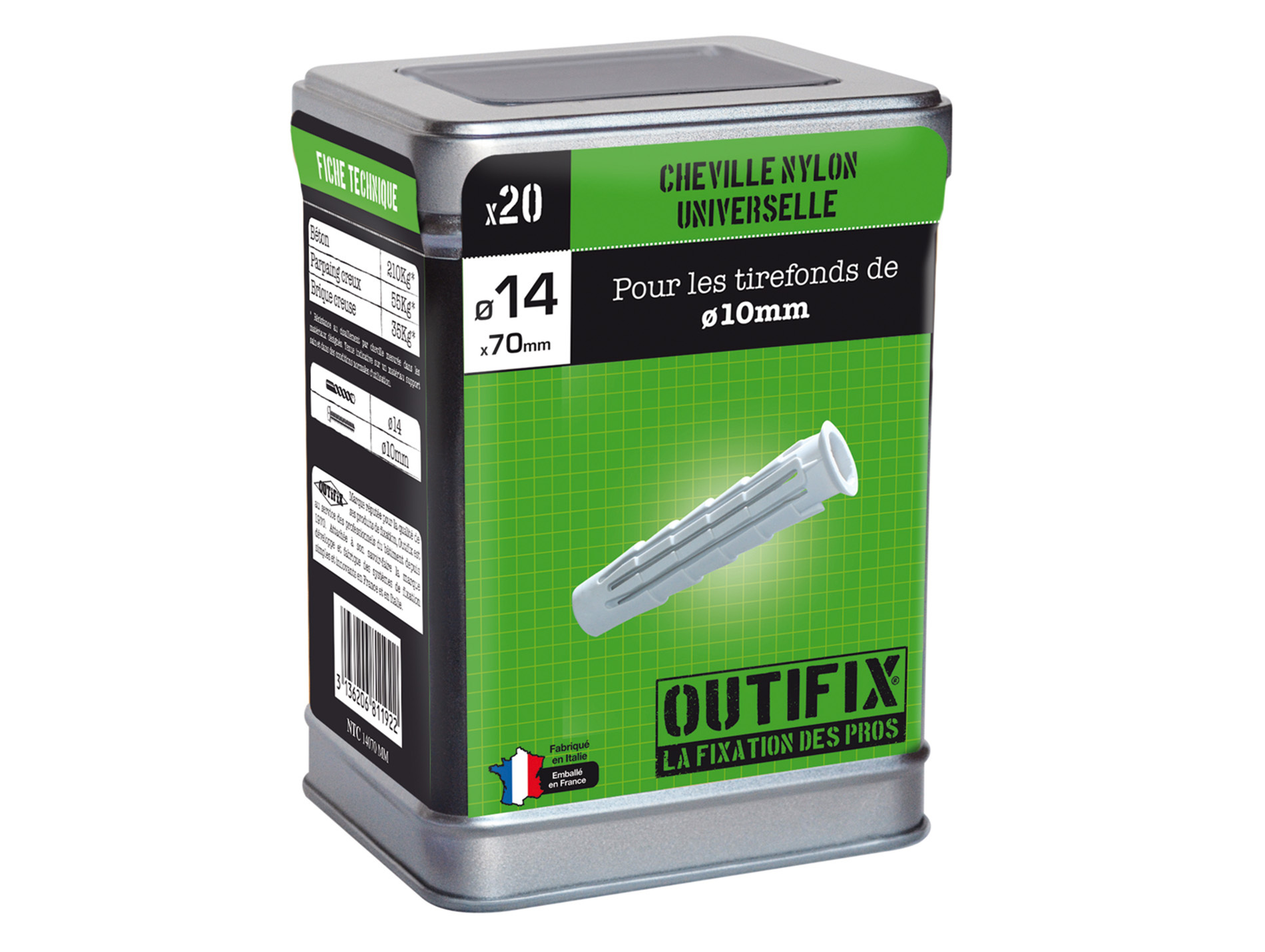 Chevilles nylon Ø14 L70mm x20
