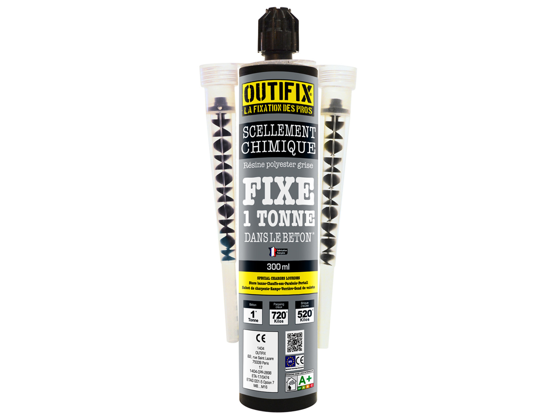Cartouche de scellement résine ton gris 300ml + buses