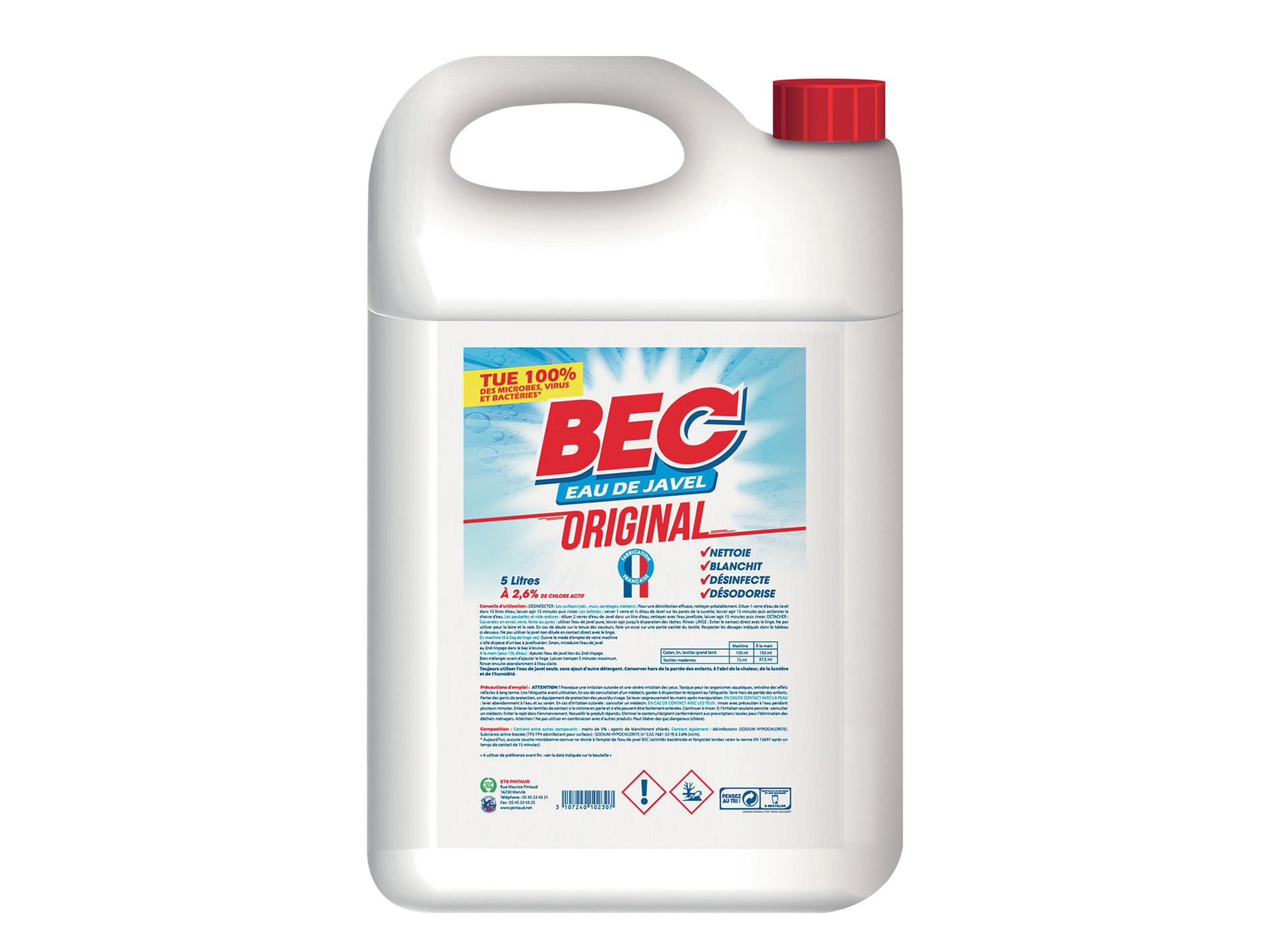 Eau de javel 2,6% PINTAUD 5L