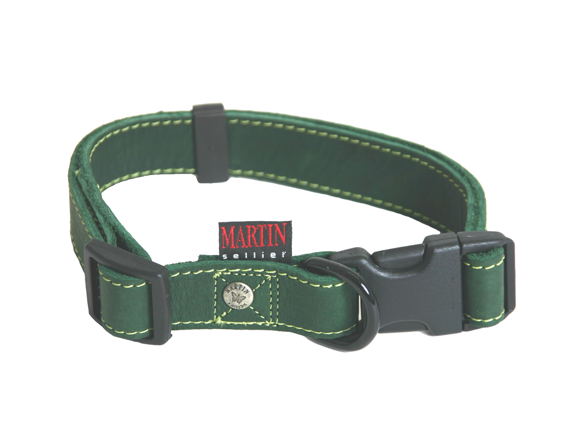 Collier cuir huilé MARTIN SELLIER L.40/55cm vert