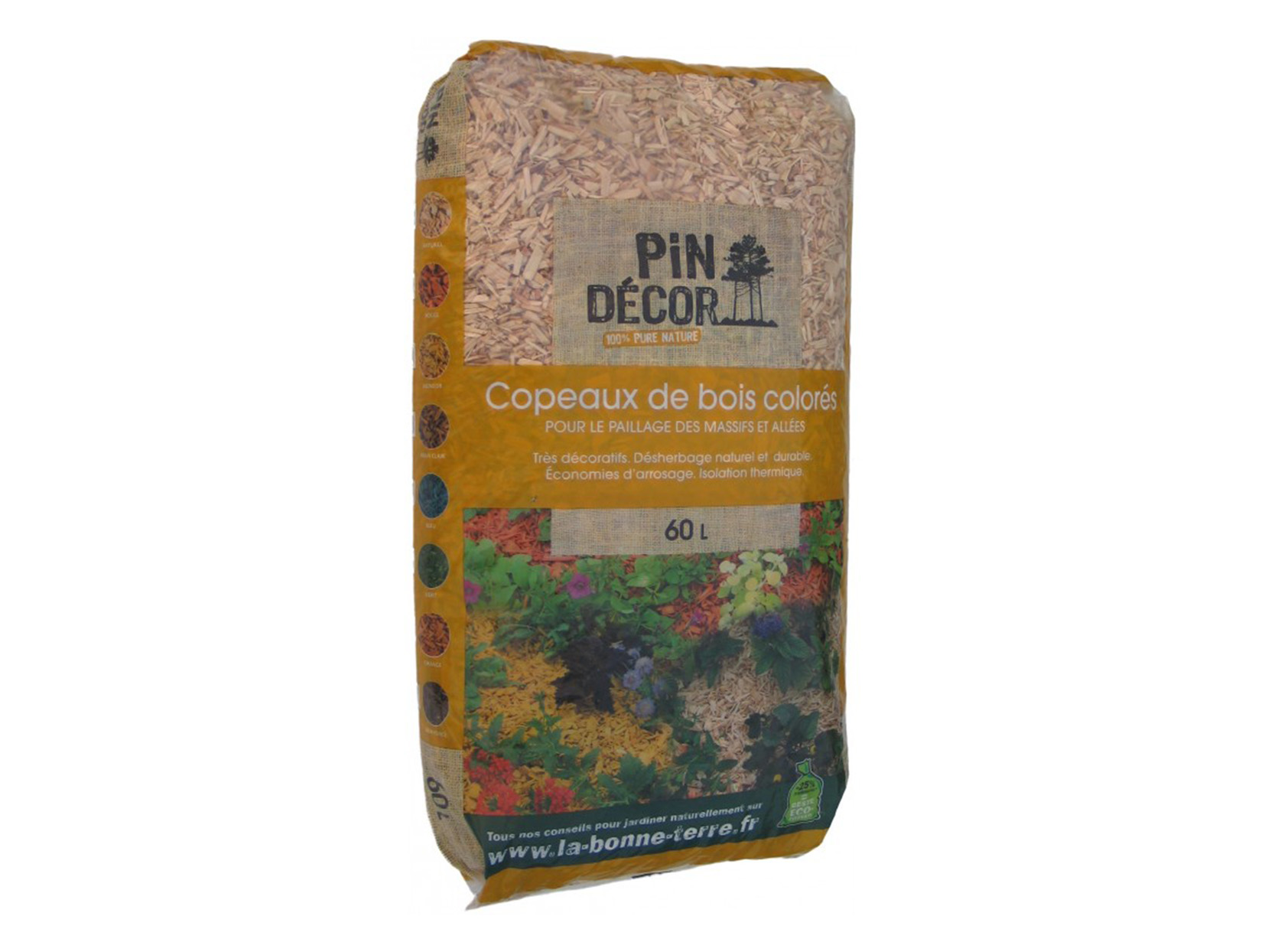 Copeaux bois naturels colorés PIN DECOR 60L