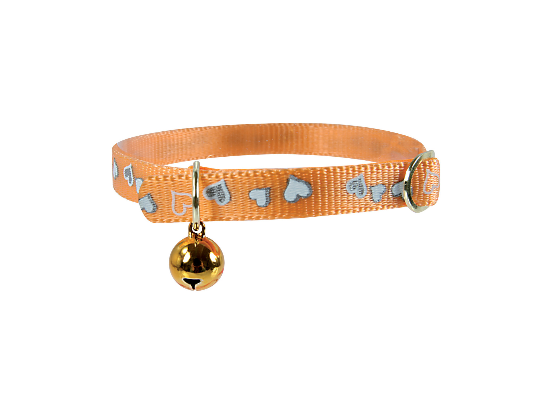 Collier chat coeurs réfléchissants à grelot orange