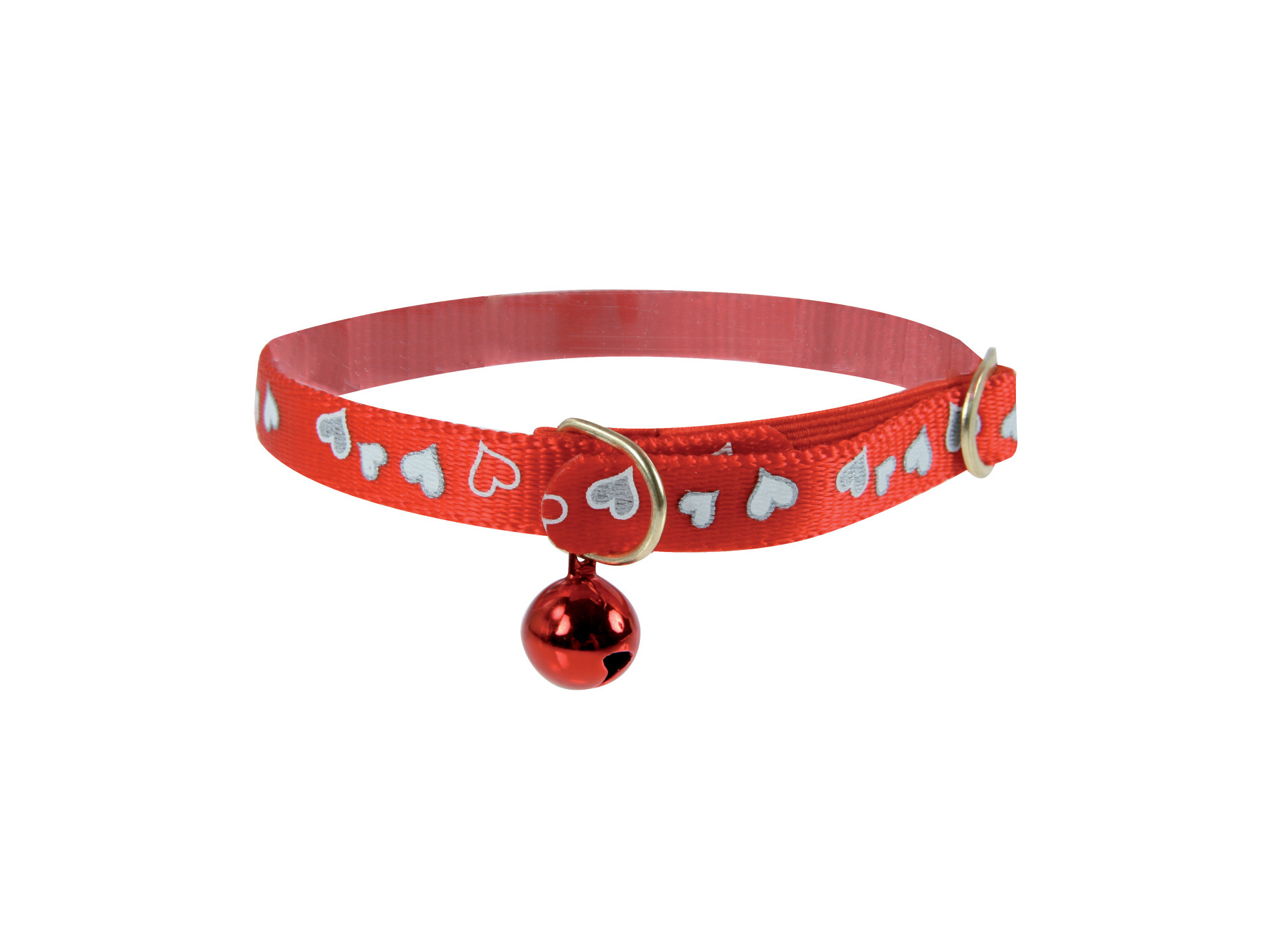 Collier chat coeurs réfléchissants à grelot rouge