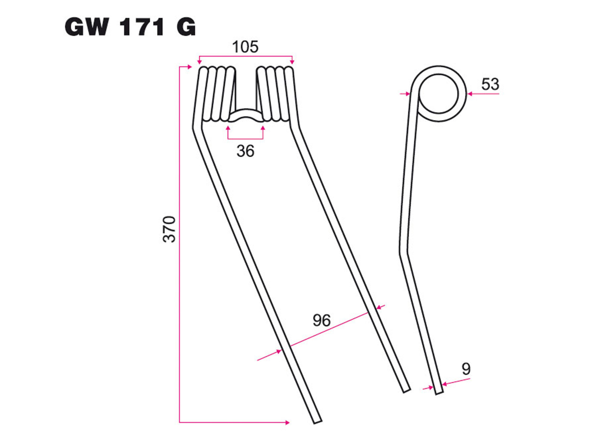 Dent faneur DEUTZ FAHR gauche adaptable gw171