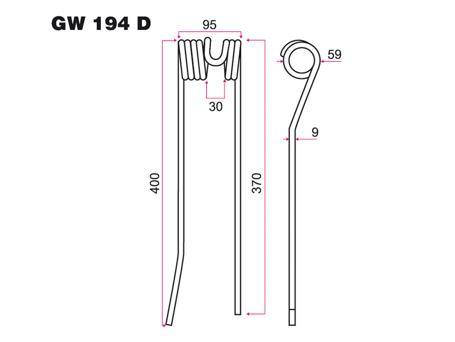 Dent faneurDEUTZ FAHR droite adaptable gw194