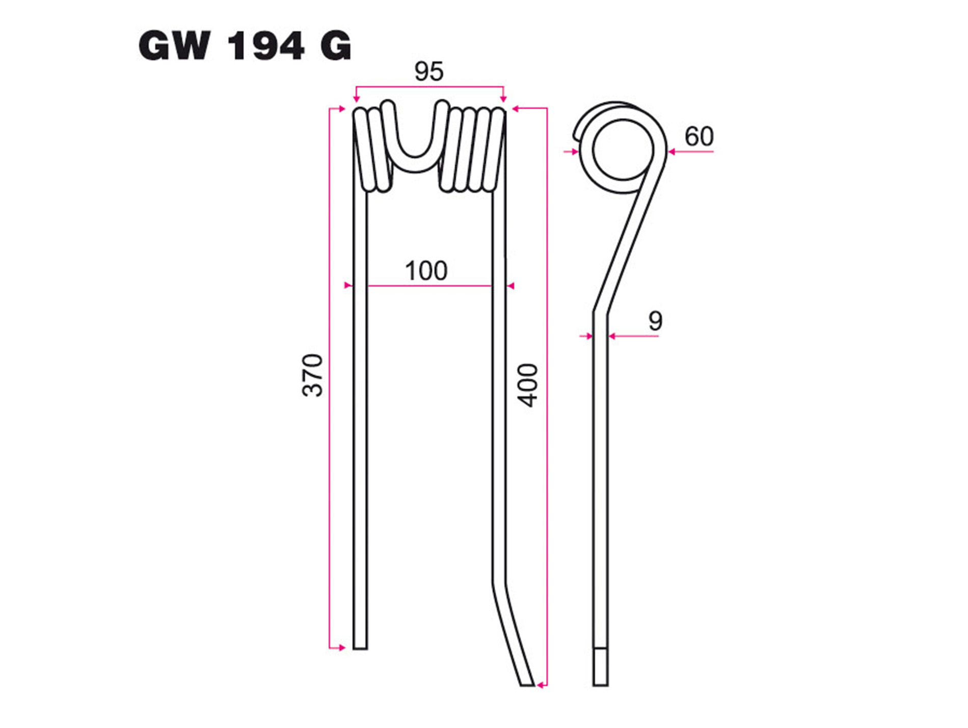 Dent faneur DEUTZ FAHR gauche adaptable gw194