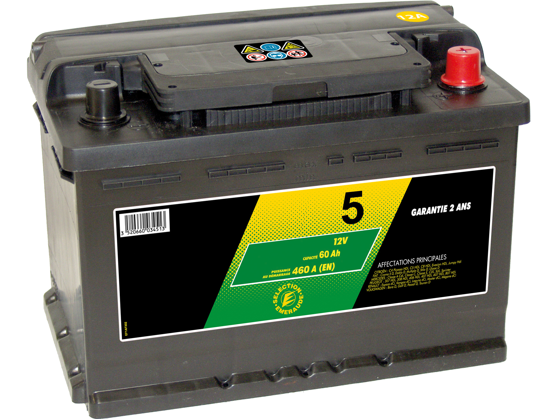Batterie 12V N°5 Sélection Emeraude 41Ah 370A +D