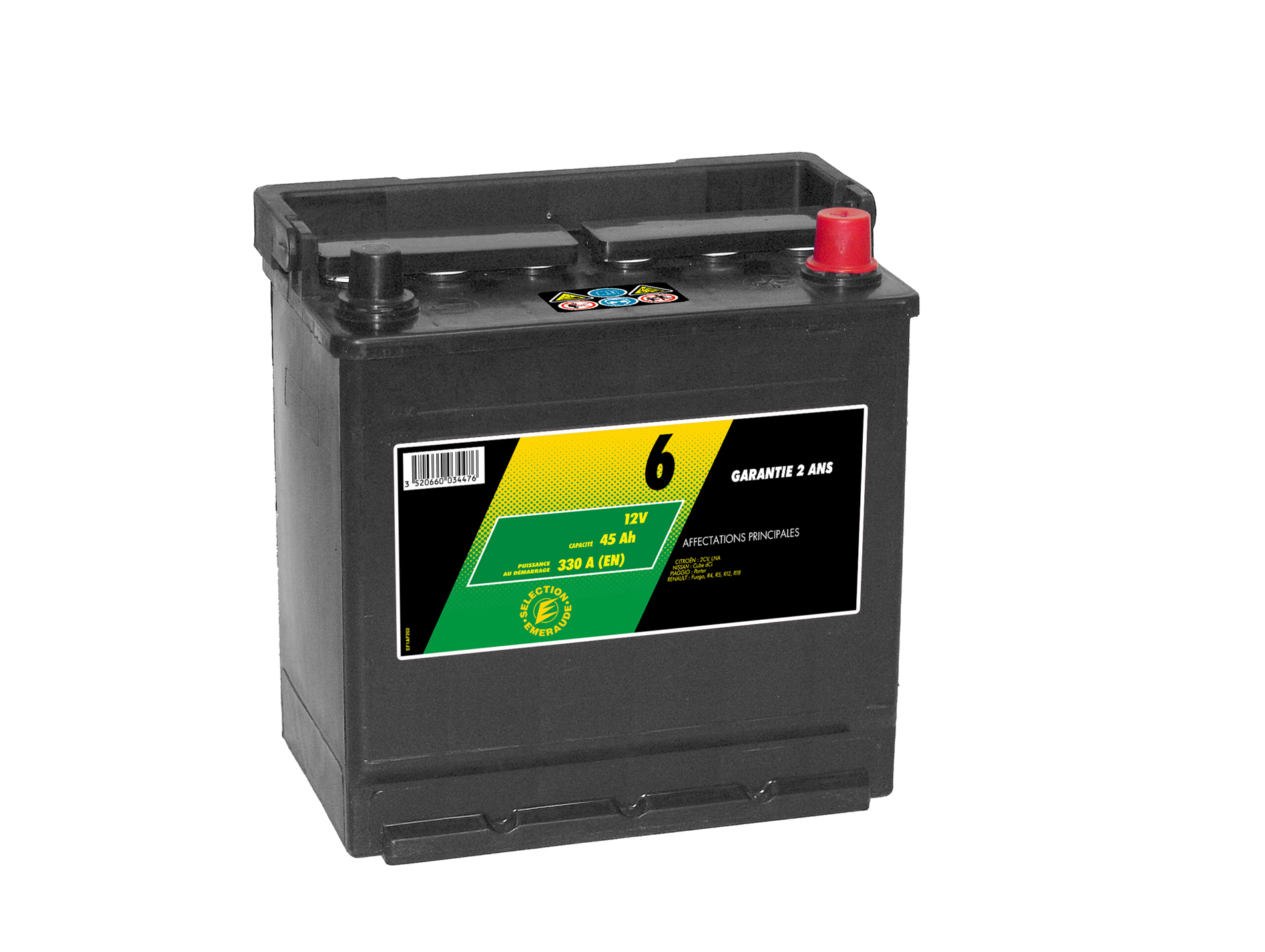 Batterie 12V N°6 Sélection Emeraude 45Ah 330A +G