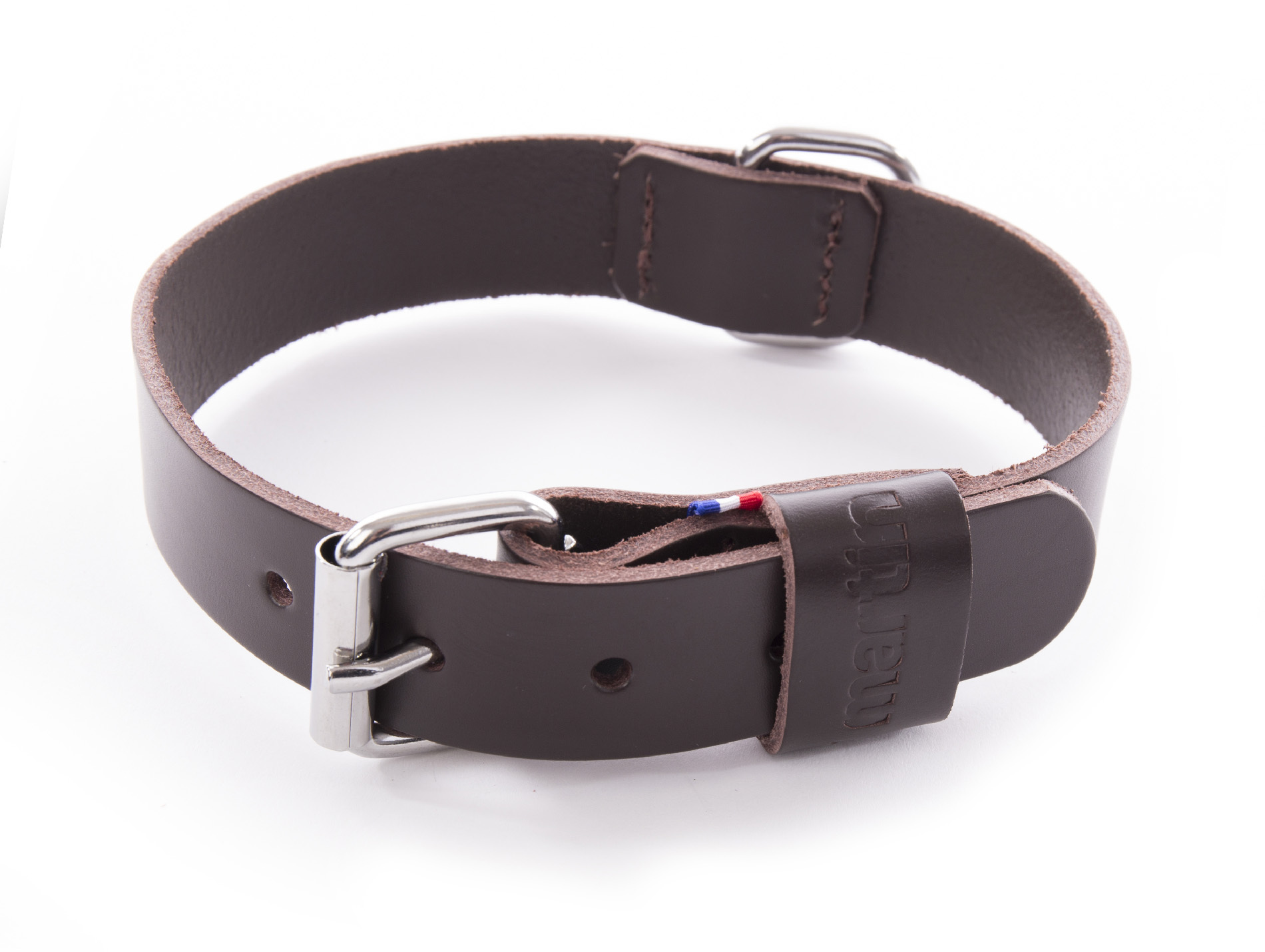 Collier cuir à bords ronds MARTIN SELLIER l.18mm L.40cm marron