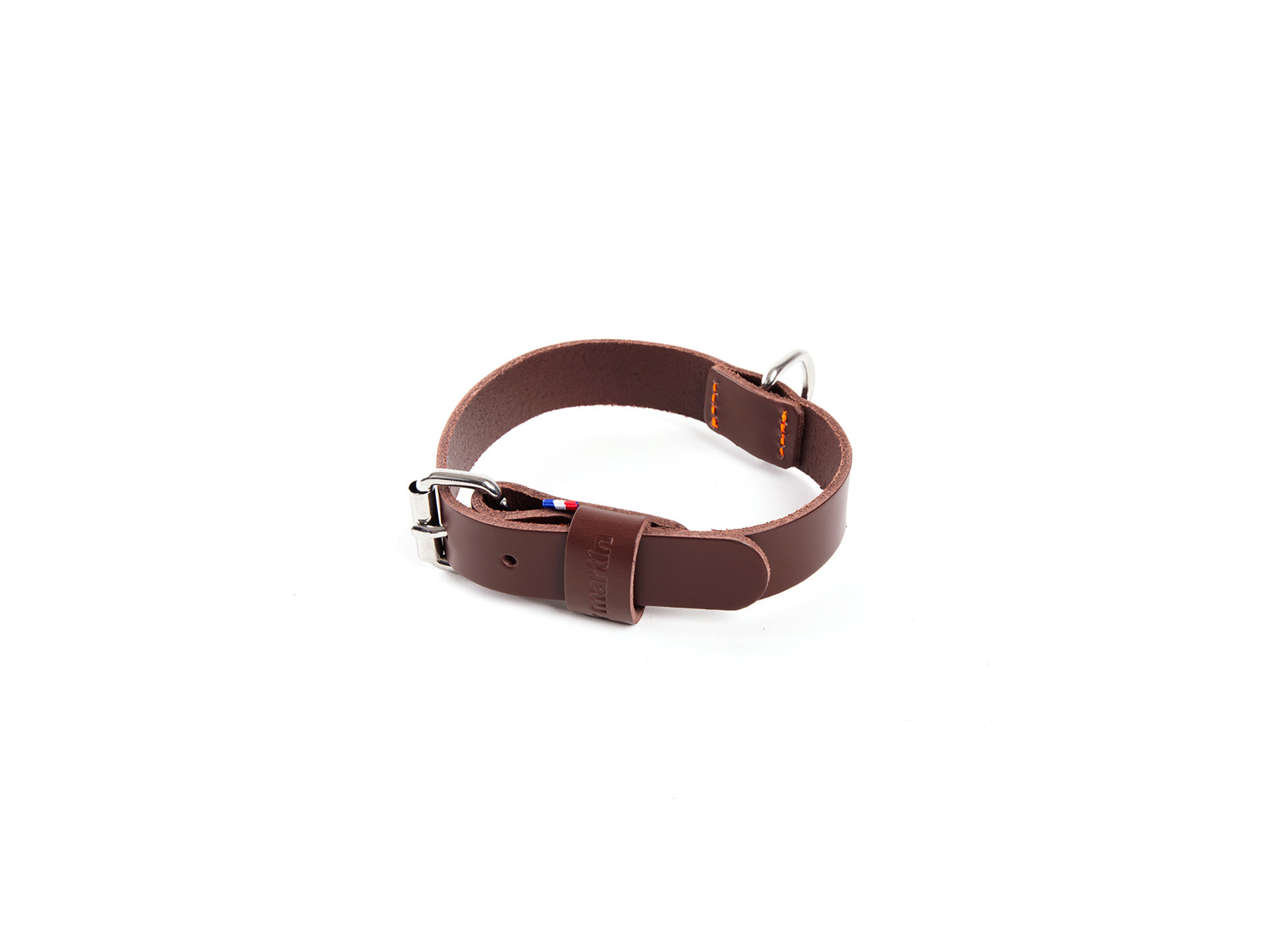 Collier cuir à bords ronds MARTIN SELLIER l.22mm L.47cm marron