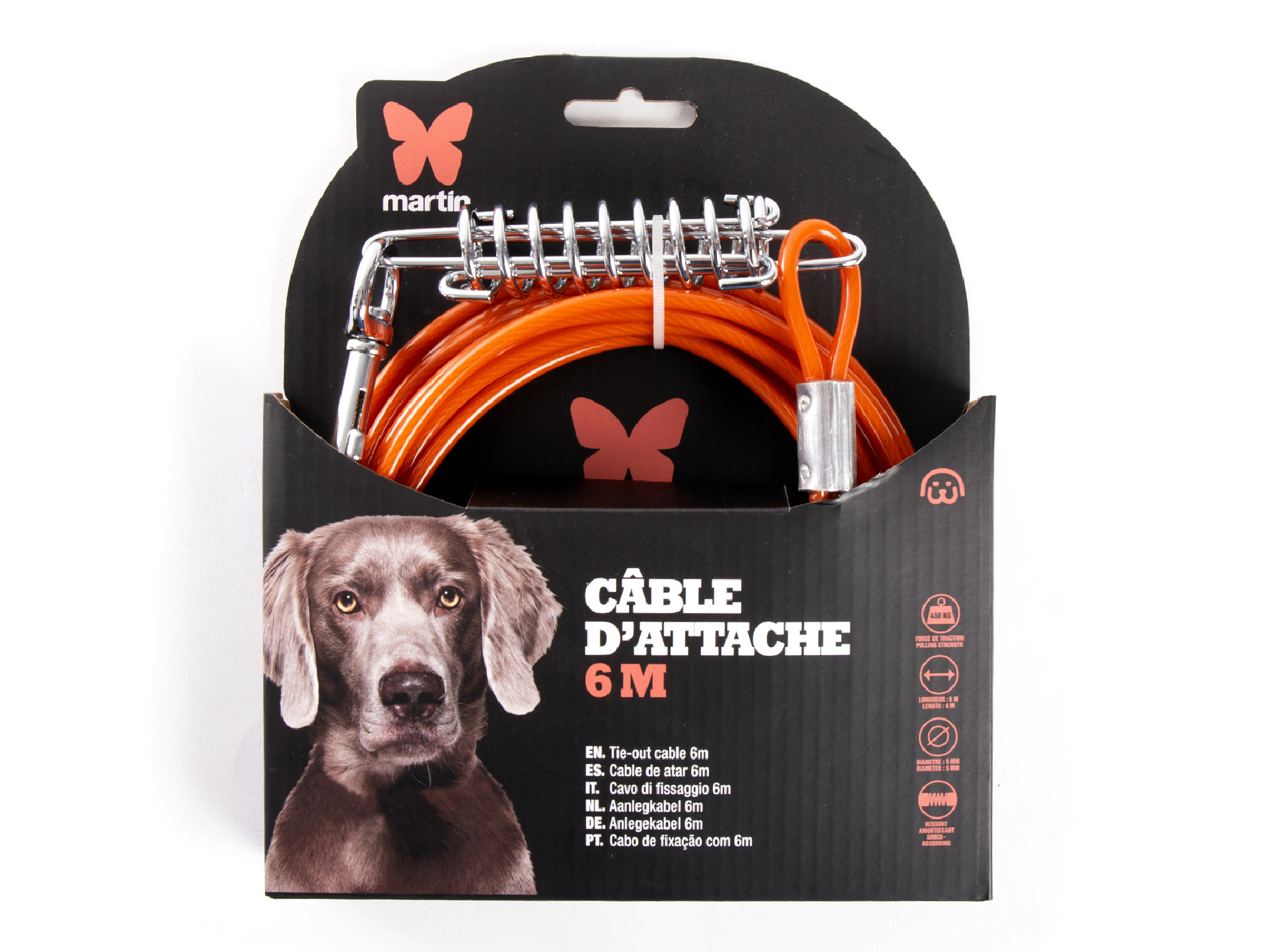 Câble d'attache pour chien avec ressort MARTIN SELLIER L.6m