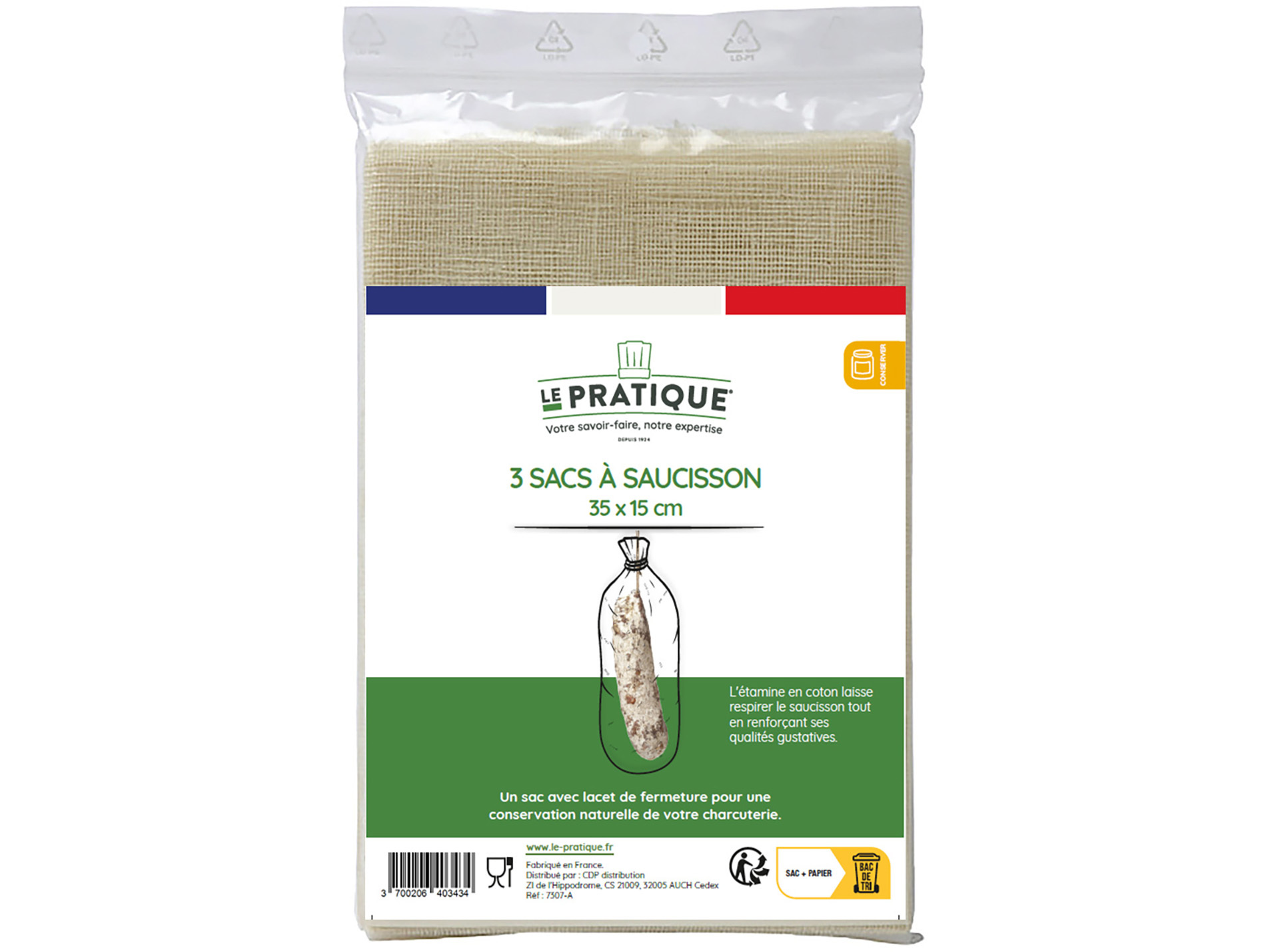Lot de 3 sacs à Saucisson LE PRATIQUE 35x15cm