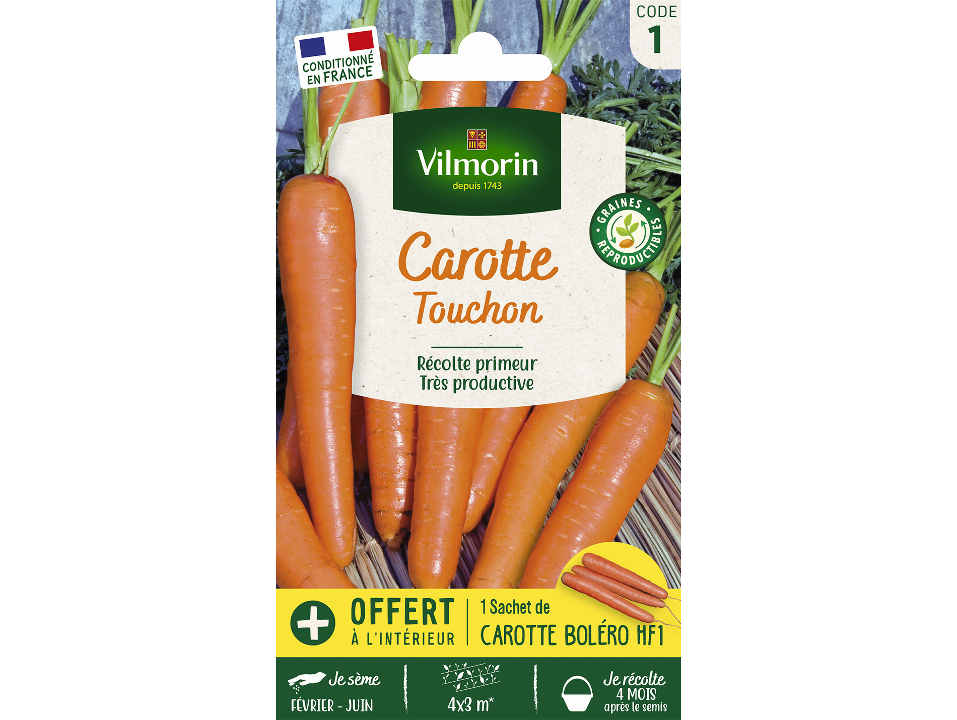 Carotte Touchon VILMORIN Série 1 + échantillon Boléro HF1