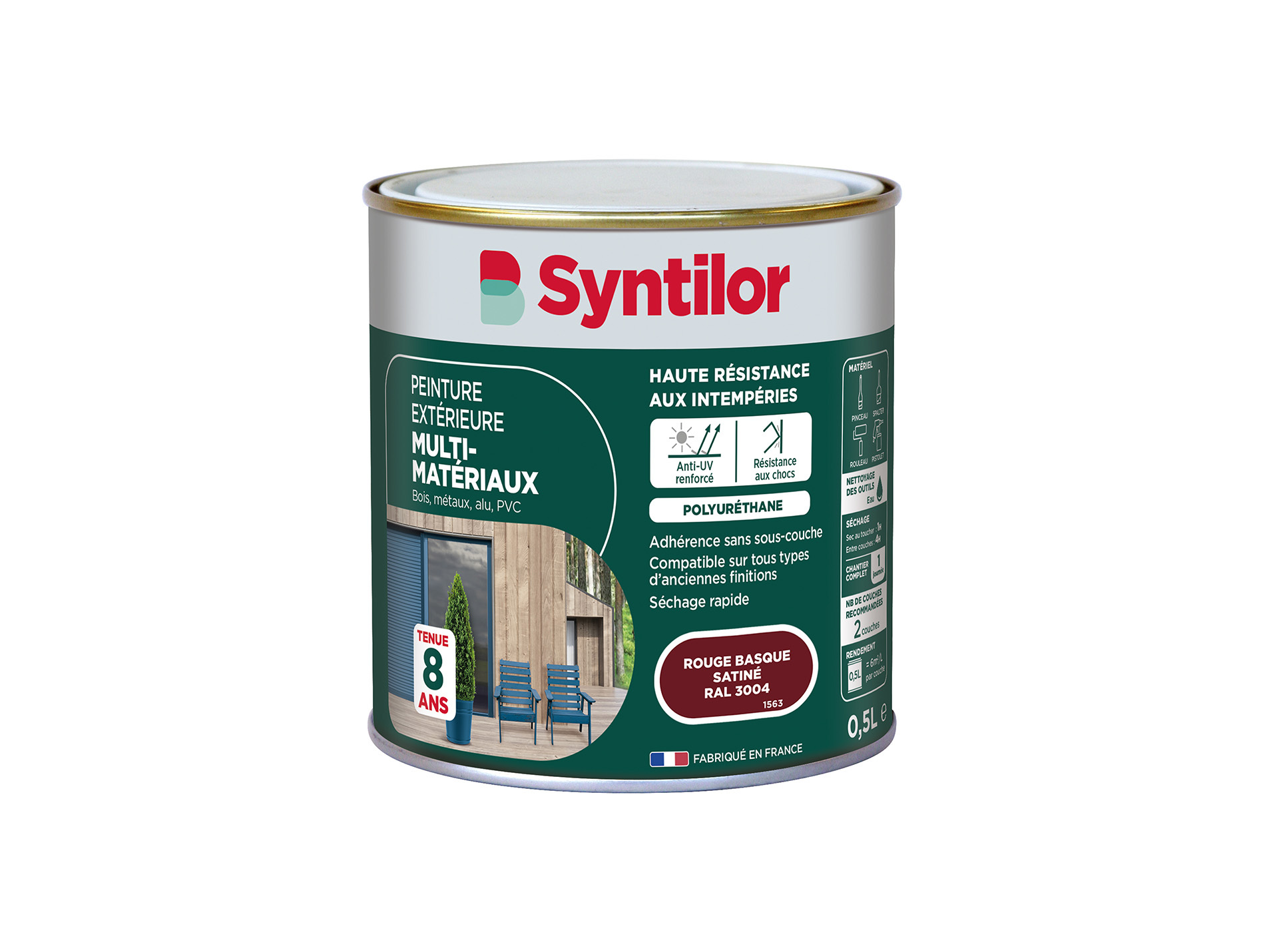 Peinture extérieure multi-matériaux SYNTILOR Rouge Basque 500ml