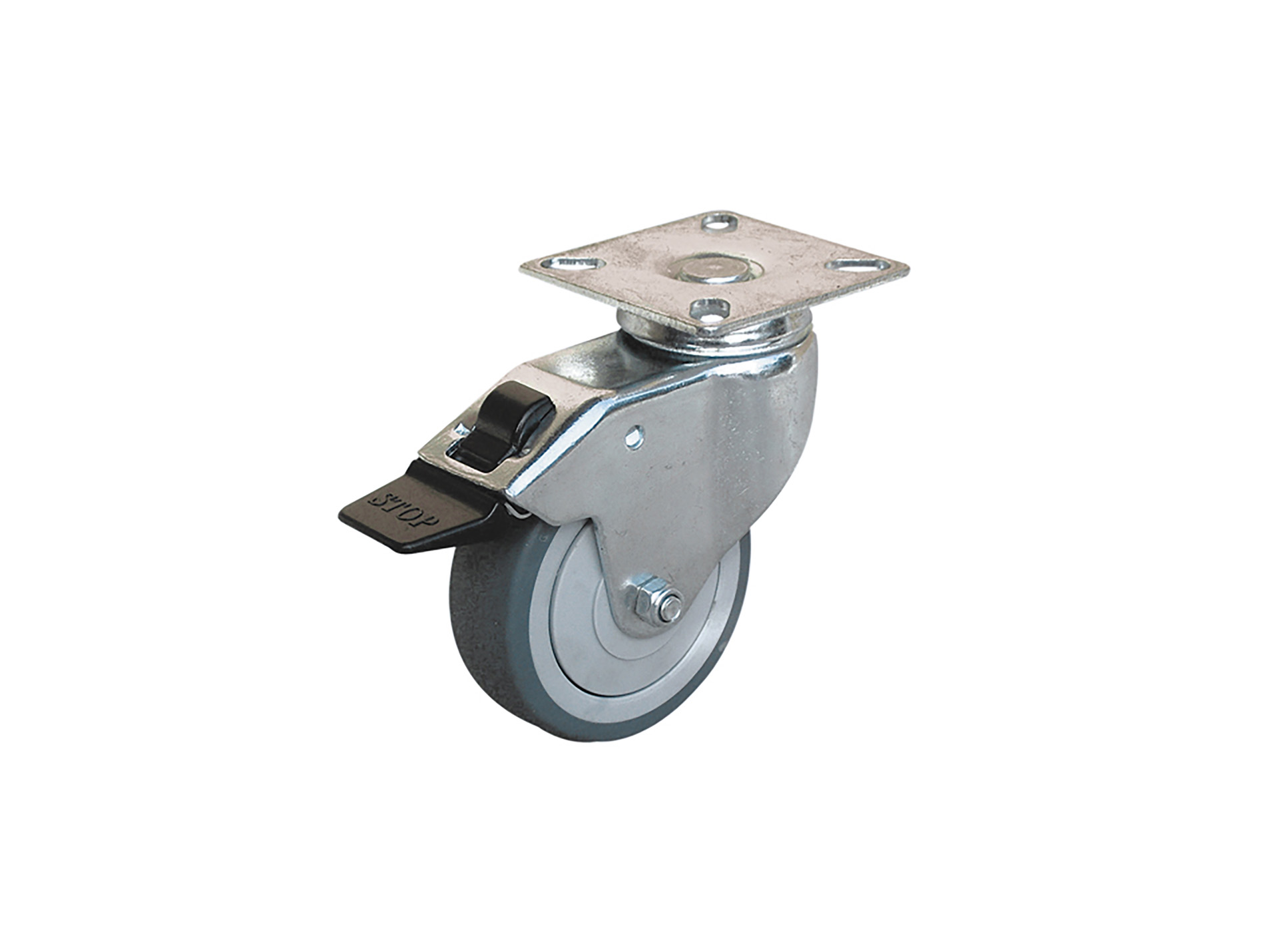 Roulette NORAIL à frein caoutchouc gris 100mm 70kg