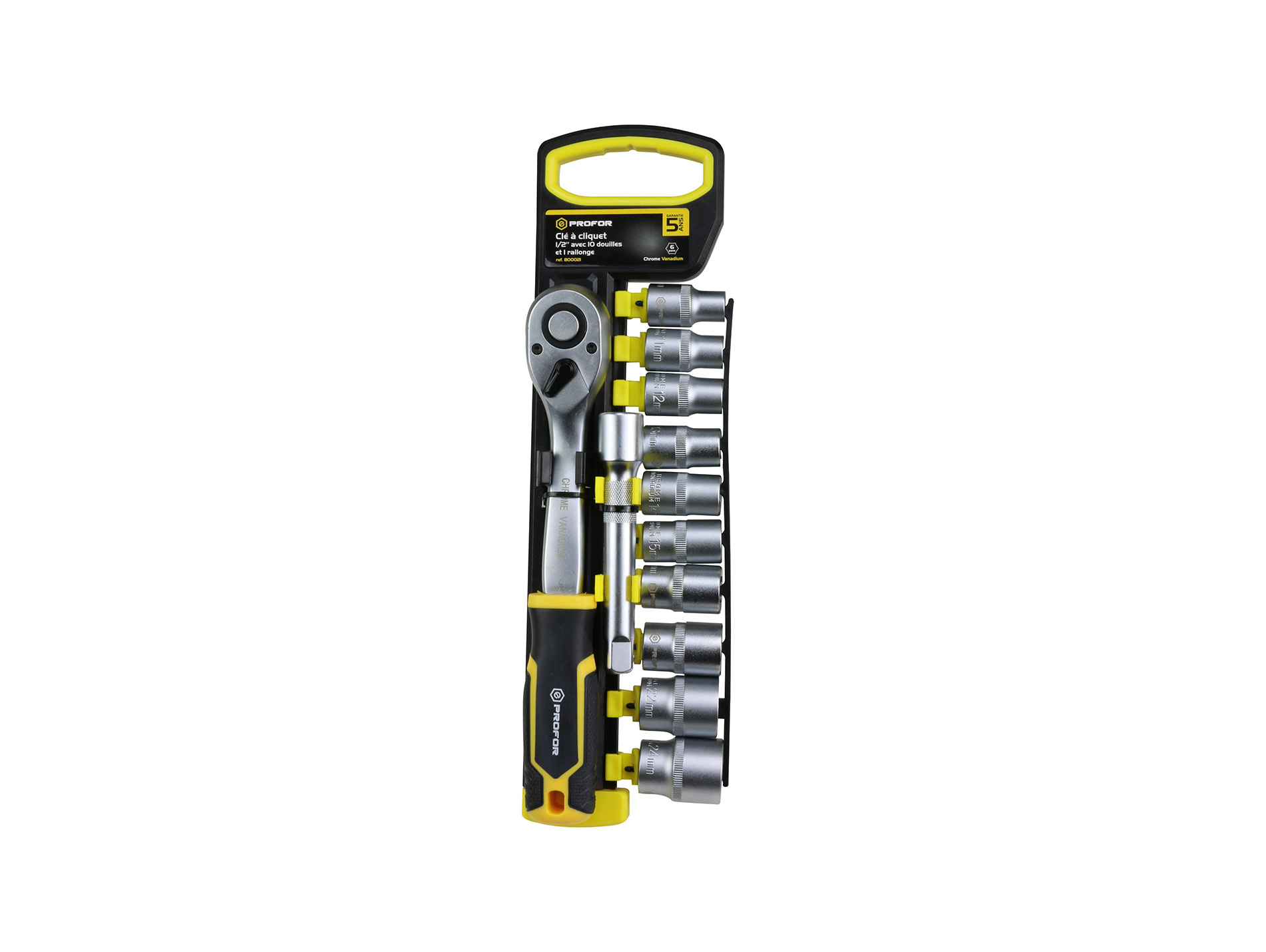Clé à cliquet PROFOR 1/2" 10 douilles - 1rallonge