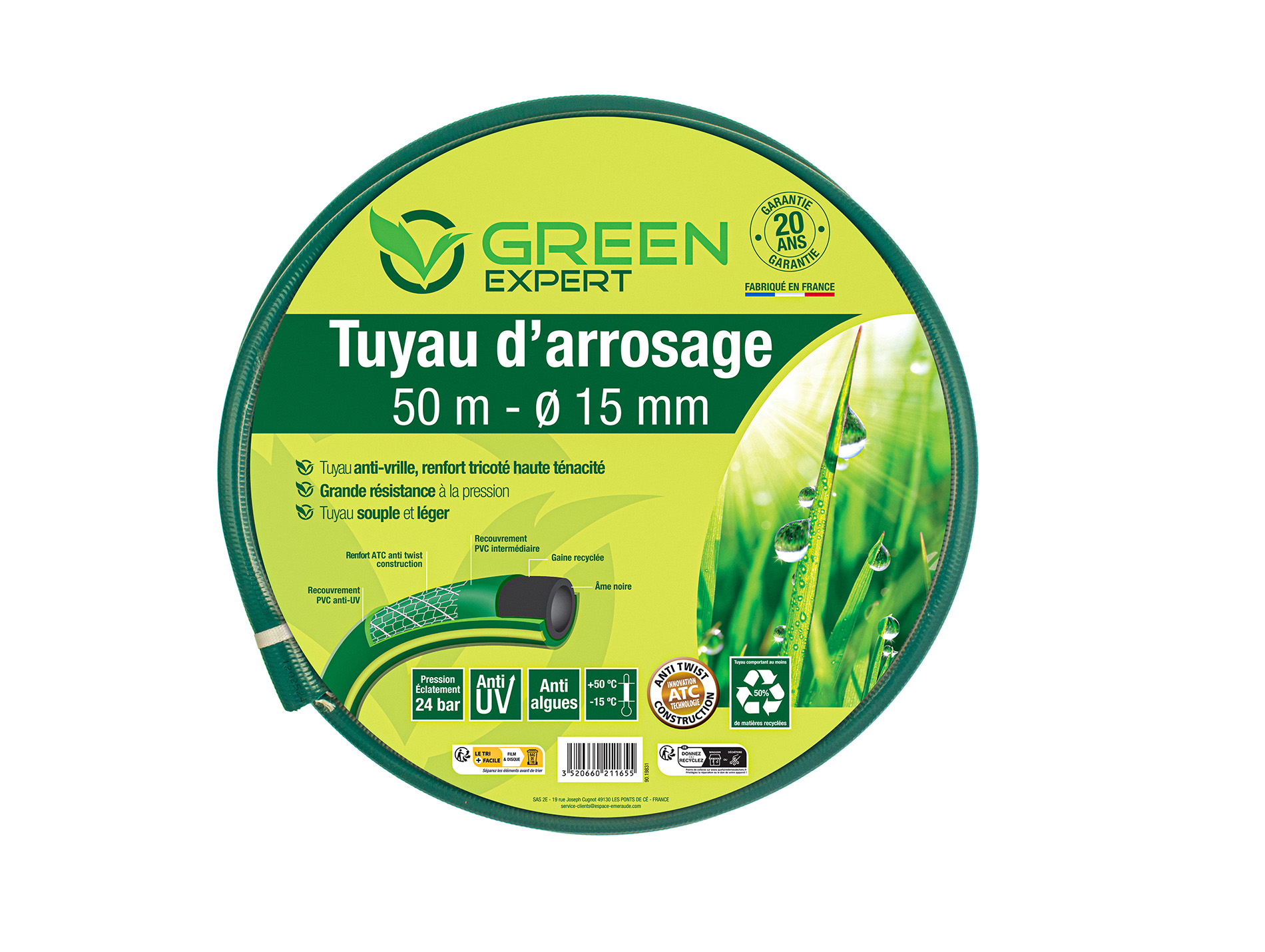 Tuyau d'arrosage GREEN EXPERT 15mm 50m 5 couches